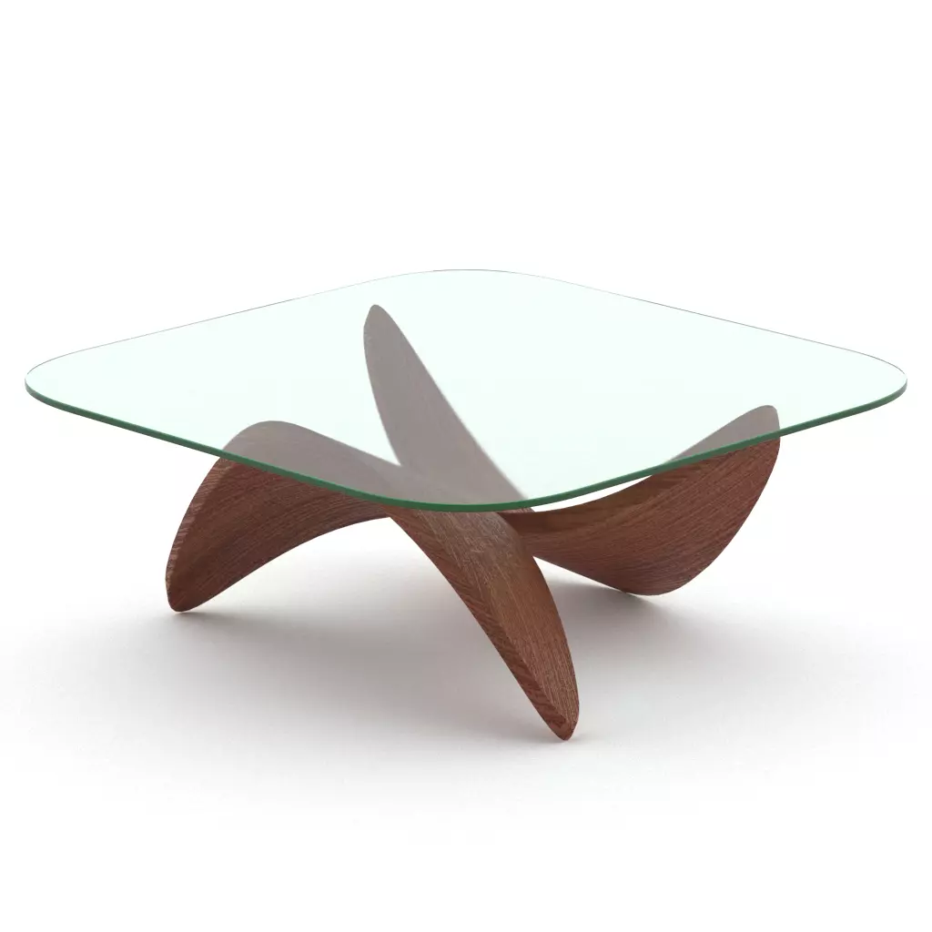 wood vaneer with glass coffee table 05 Low-poly 3D model_0
