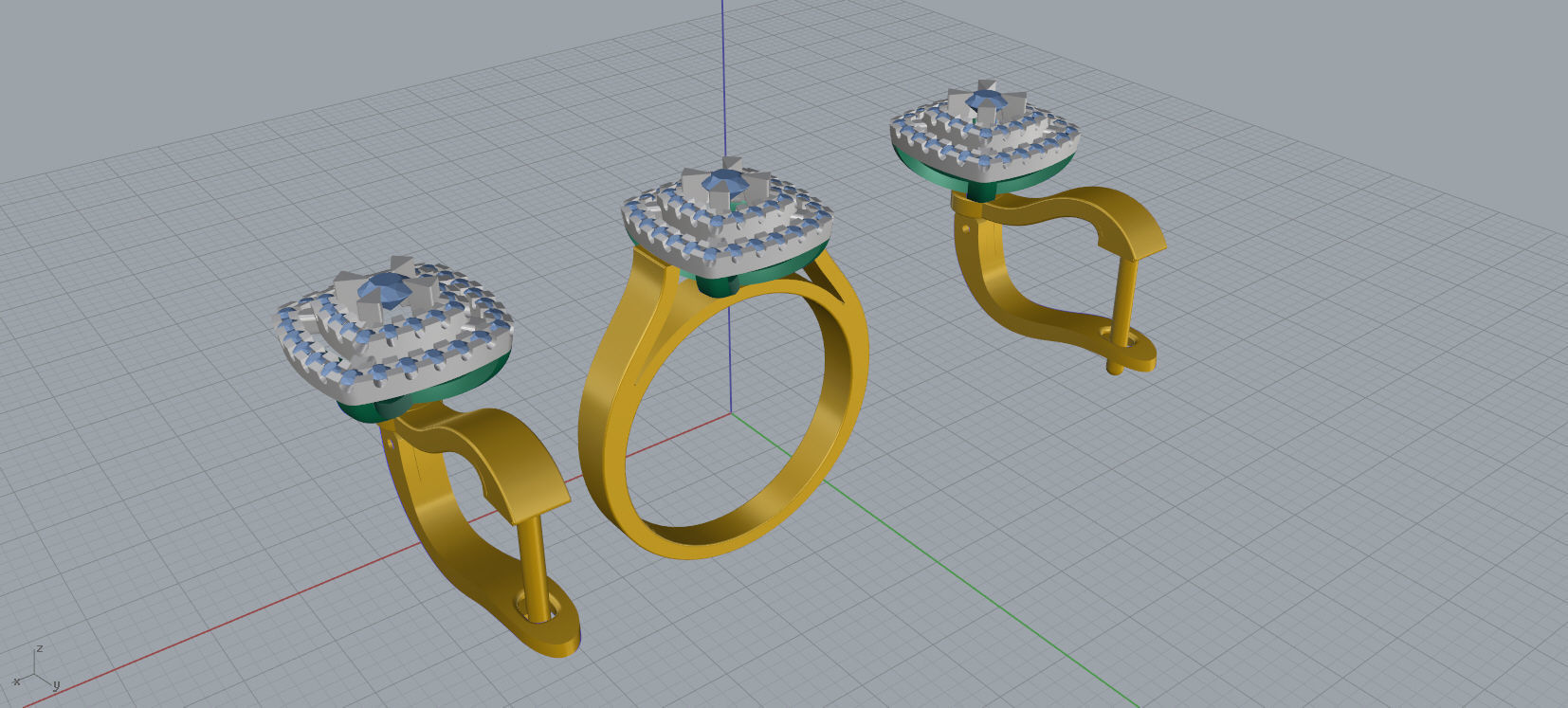 Ring and Earrings Diamond jewelry set 3d print model A73 3D print model_14