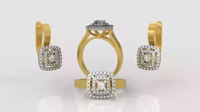 Ring and Earrings Diamond jewelry set 3d print model A73