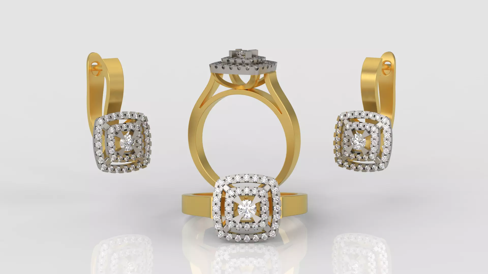 Ring and Earrings Diamond jewelry set 3d print model A73 3D print model_0