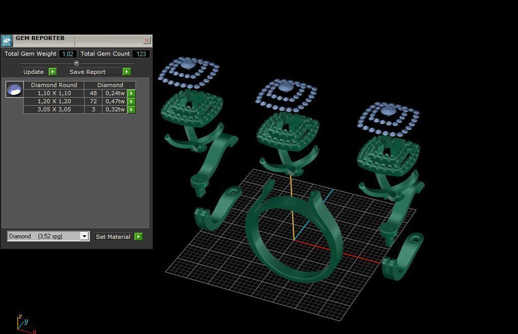 Ring and Earrings Diamond jewelry set 3d print model A73 3D print model_9