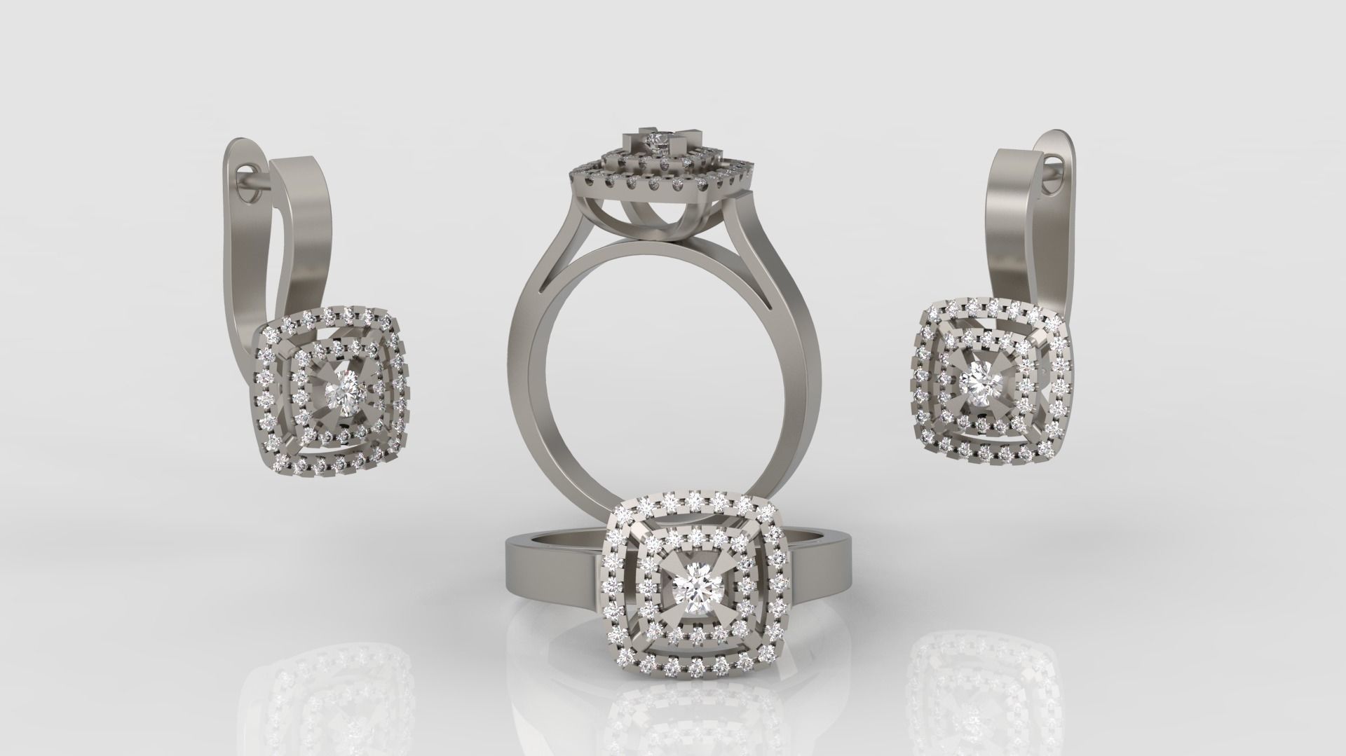 Ring and Earrings Diamond jewelry set 3d print model A73 3D print model_5