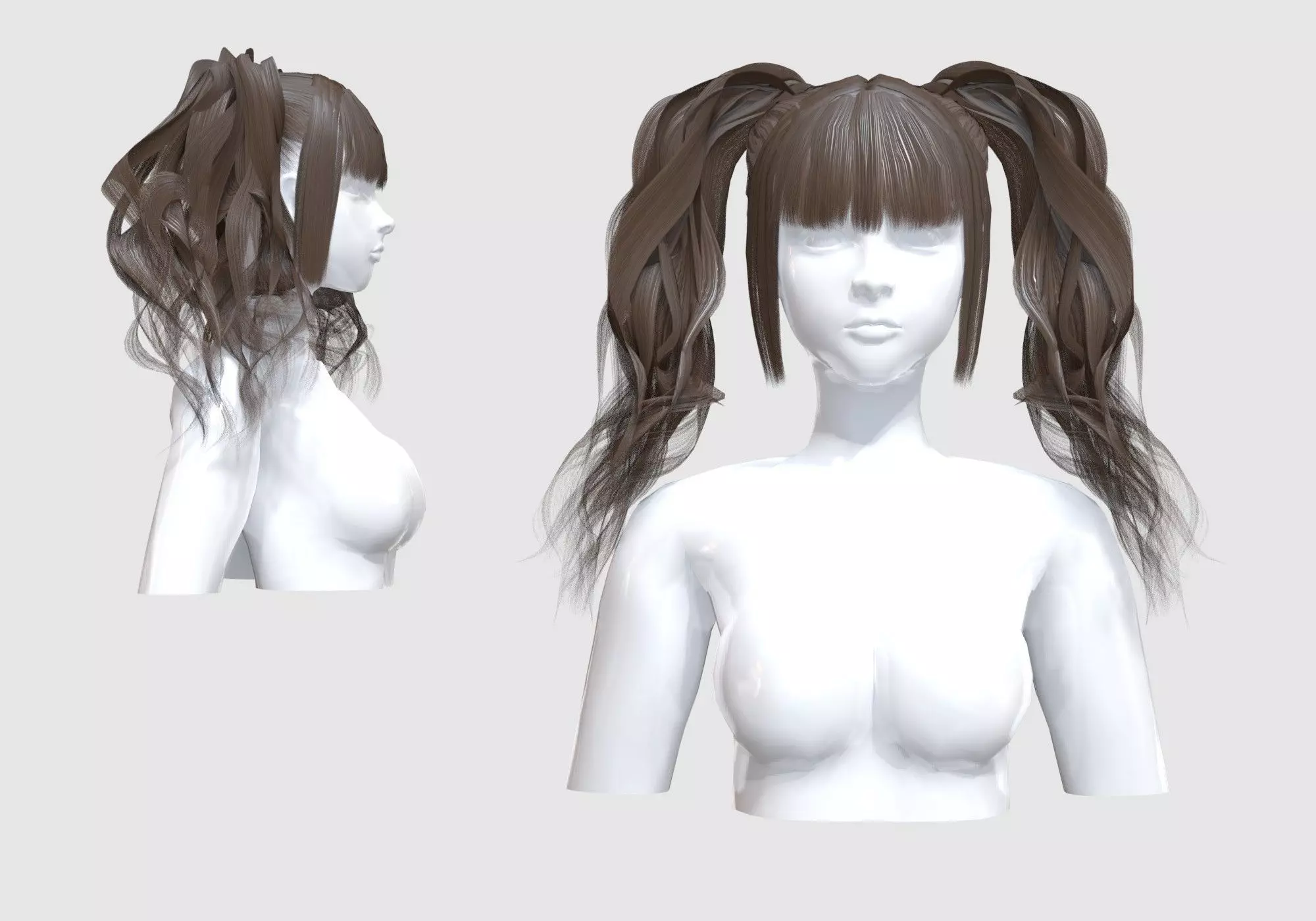 Wavy Ponytails Hair 3D model_0