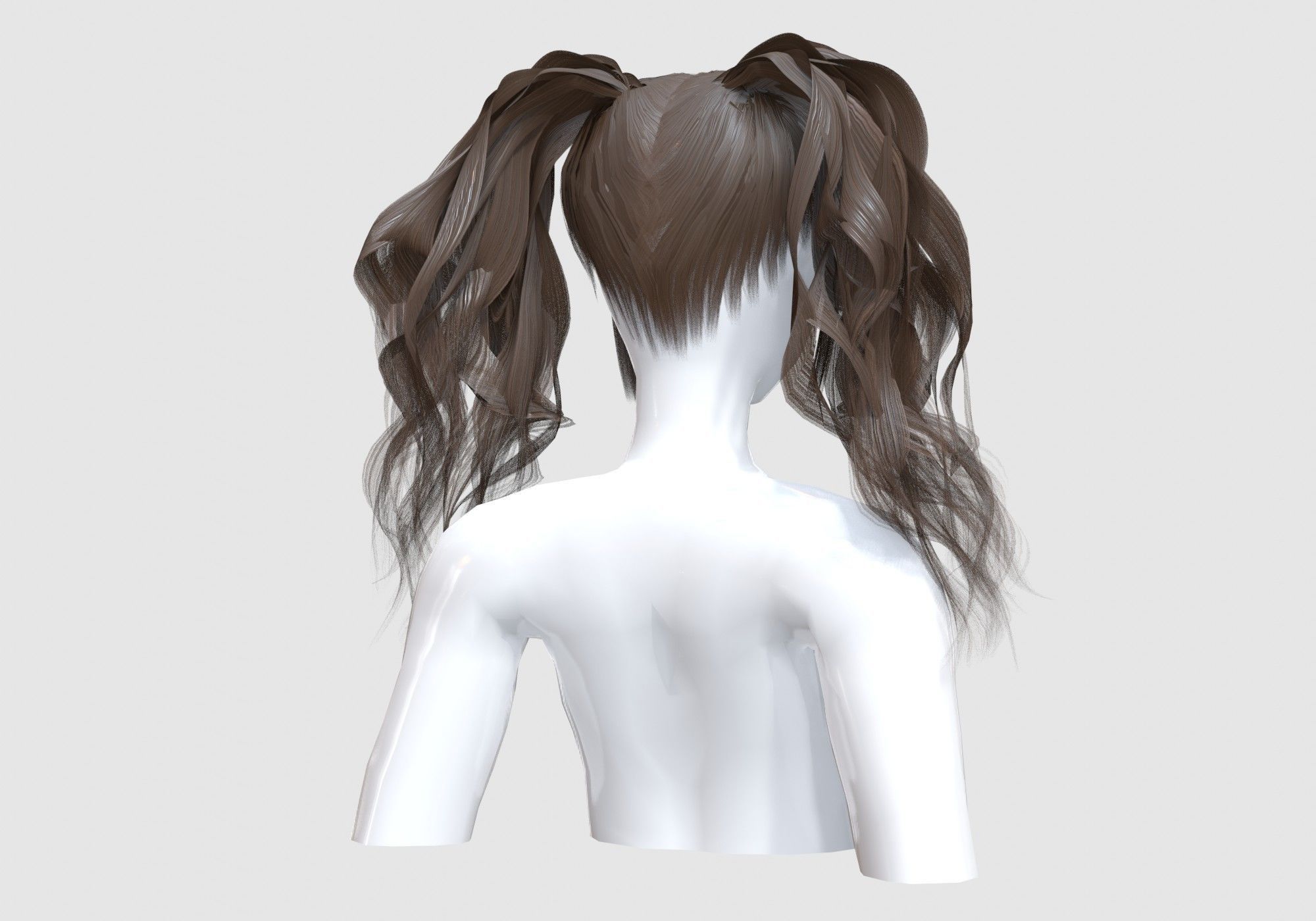 Wavy Ponytails Hair 3D model_3