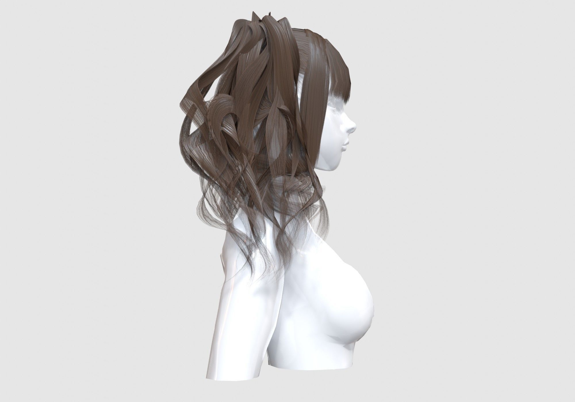 Wavy Ponytails Hair 3D model_2
