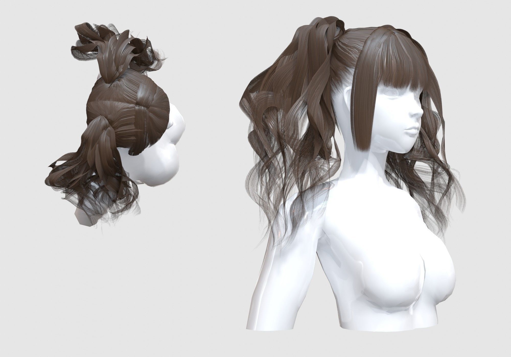 Wavy Ponytails Hair 3D model_1