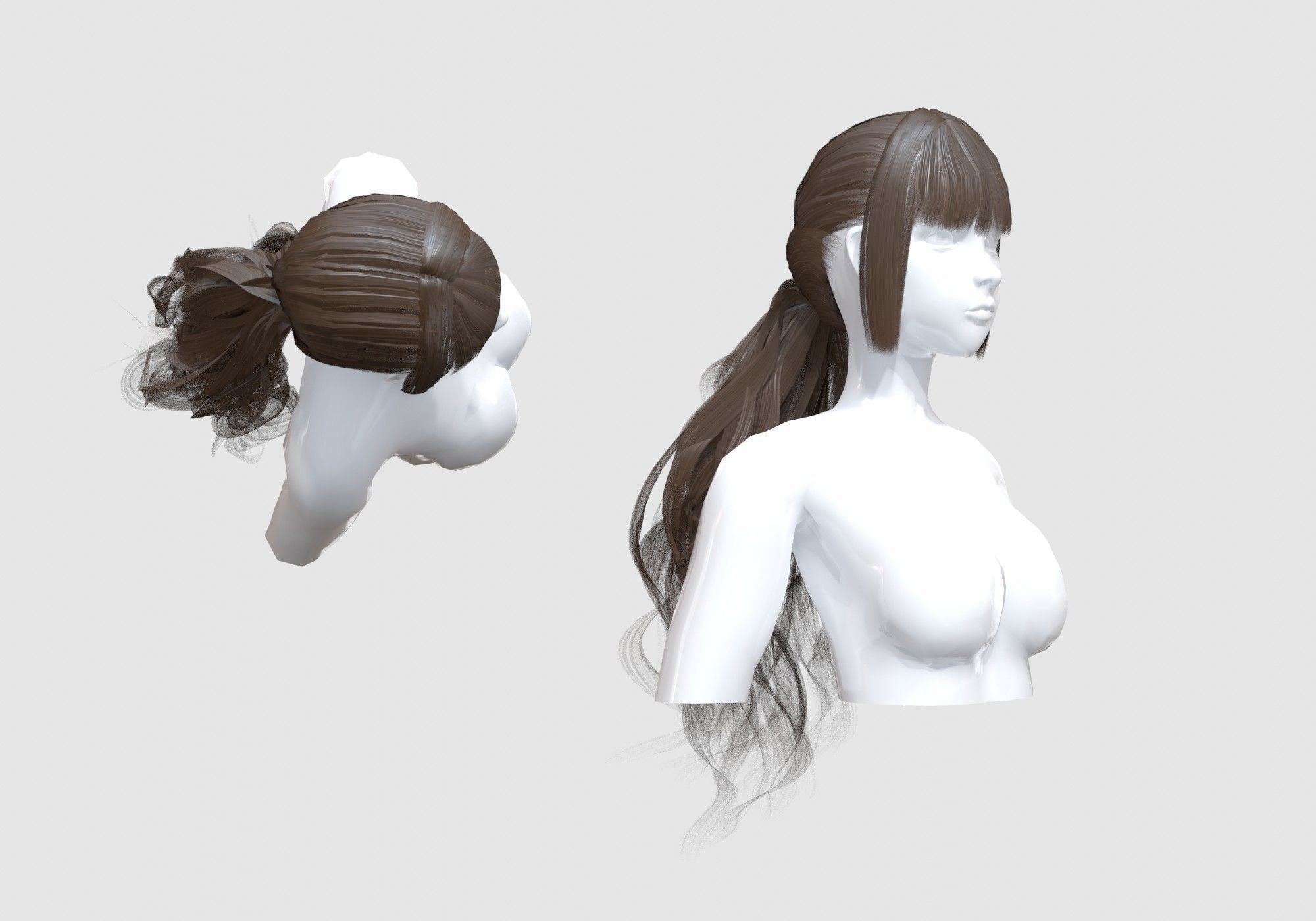 Wavy Ponytail Hairstyle 3D model_1