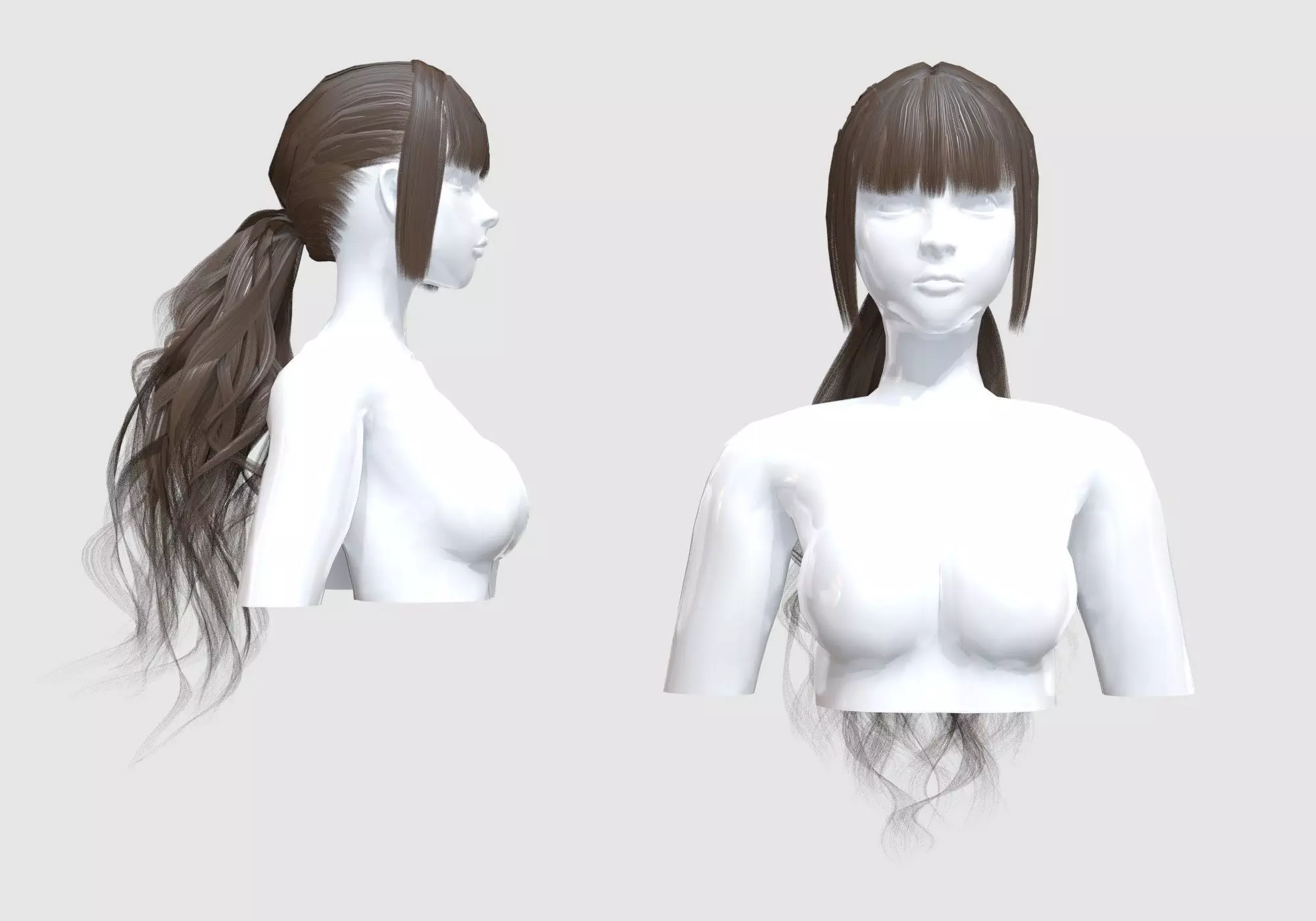 Wavy Ponytail Hairstyle 3D model_0