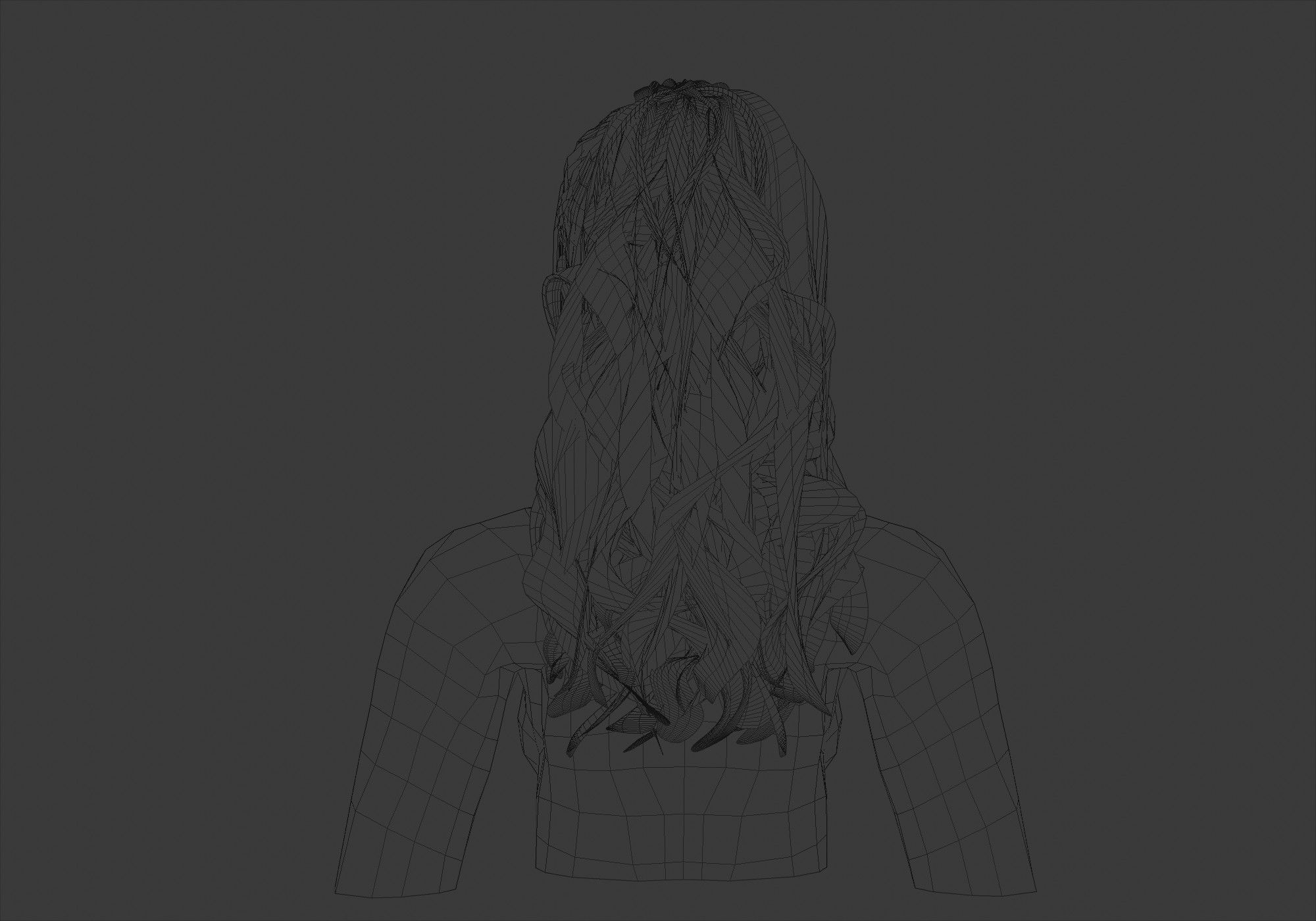 Wavy Ponytail Hair 3D model_9