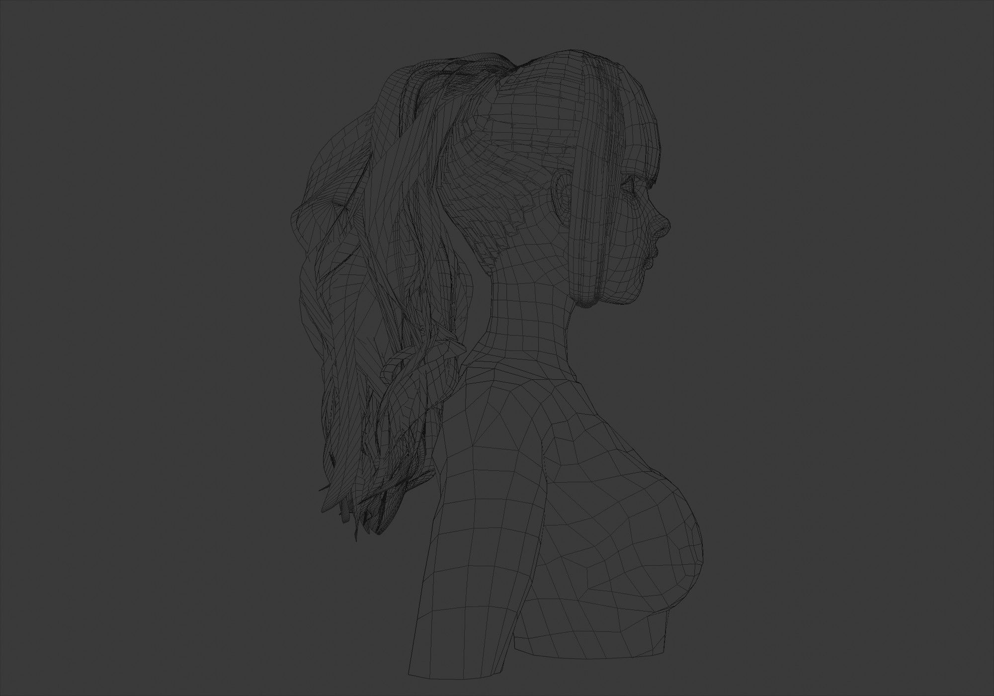 Wavy Ponytail Hair 3D model_7