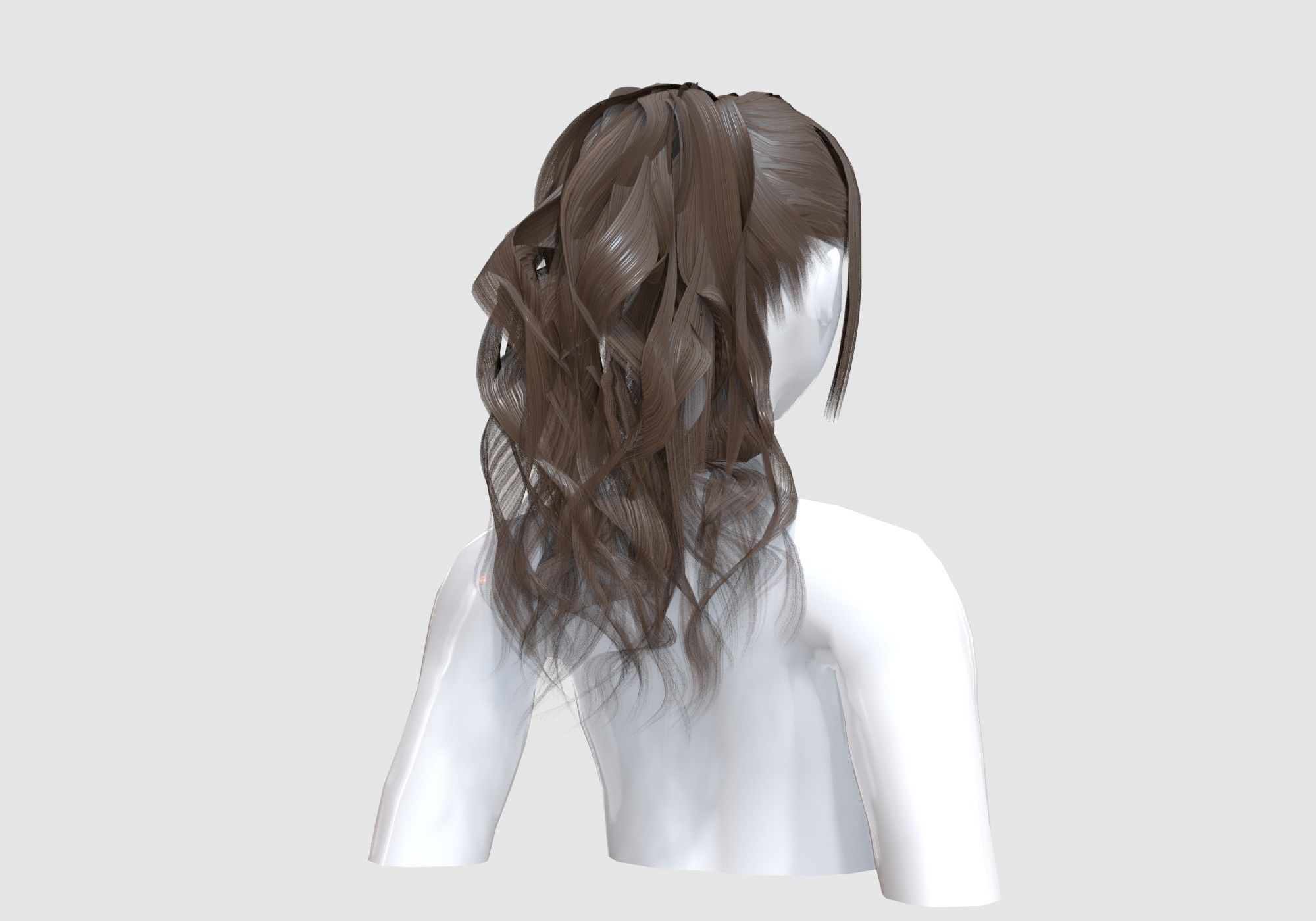 Wavy Ponytail Hair 3D model_3