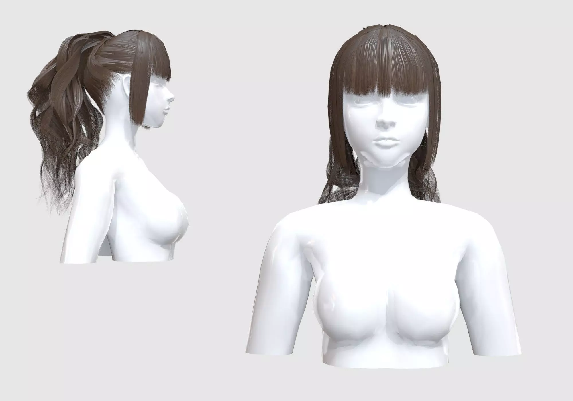 Wavy Ponytail Hair 3D model_0