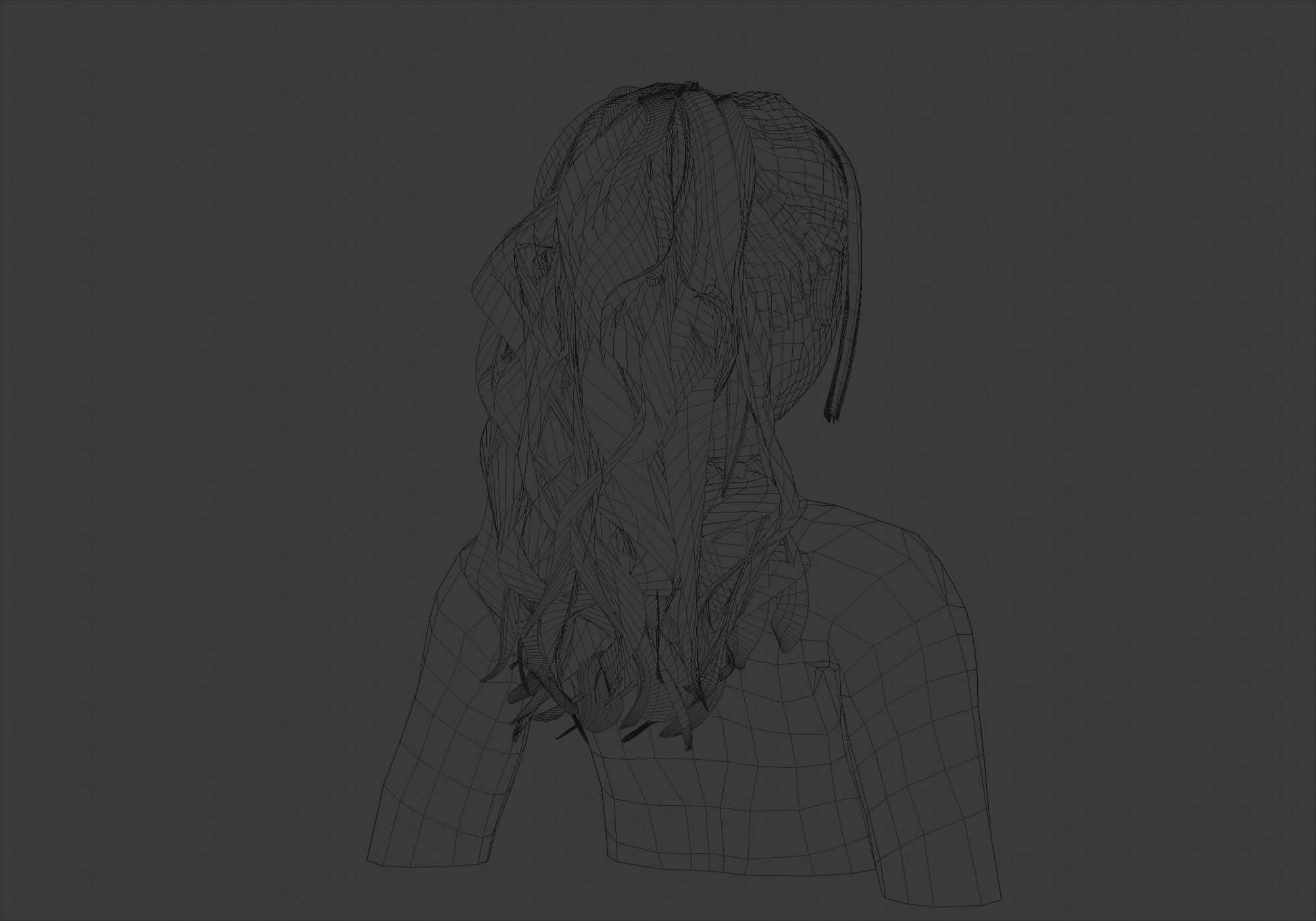 Wavy Ponytail Hair 3D model_8