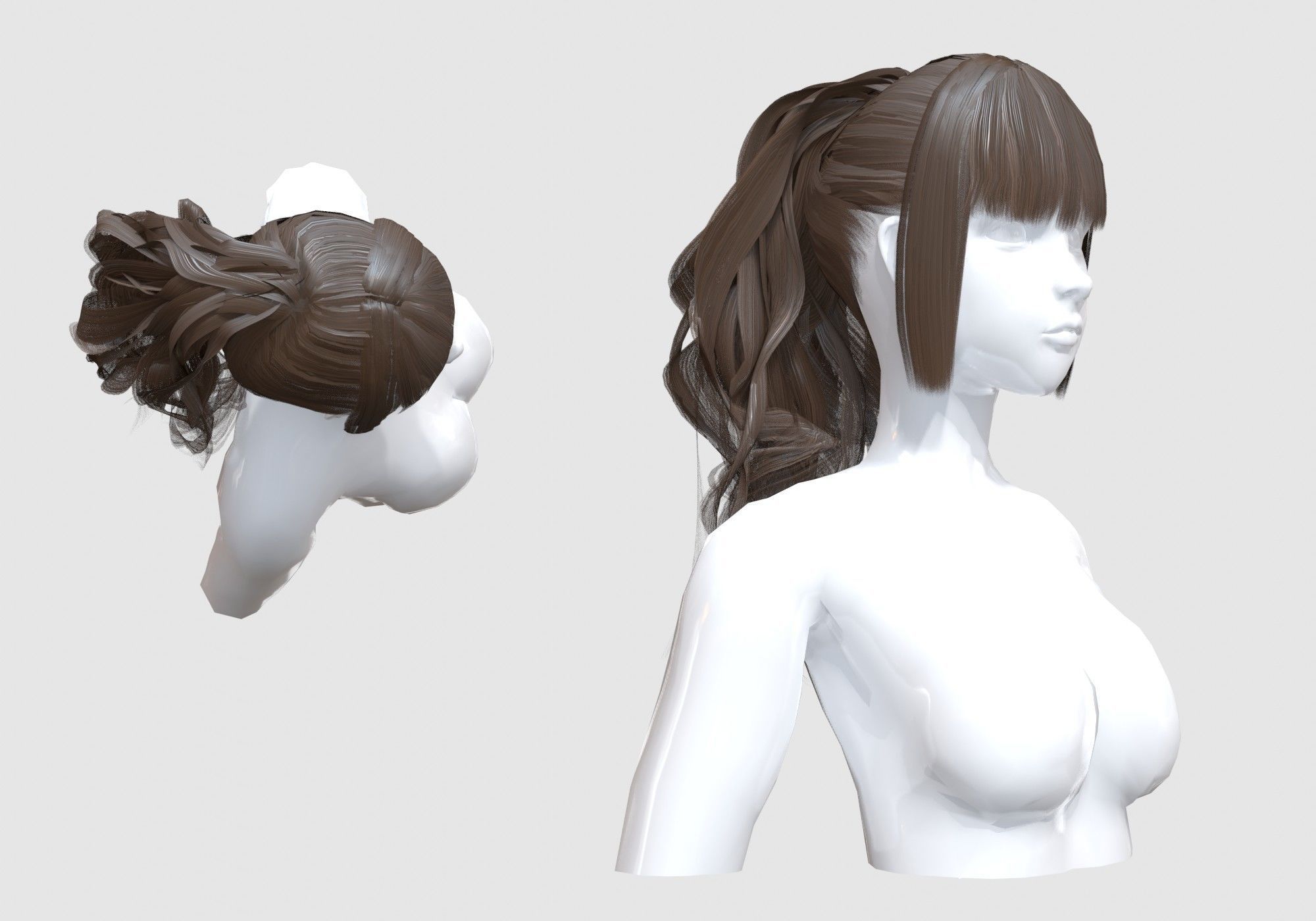 Wavy Ponytail Hair 3D model_1