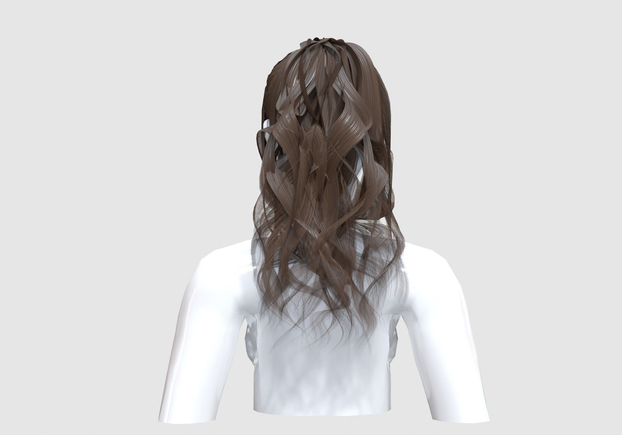 Wavy Ponytail Hair 3D model_4