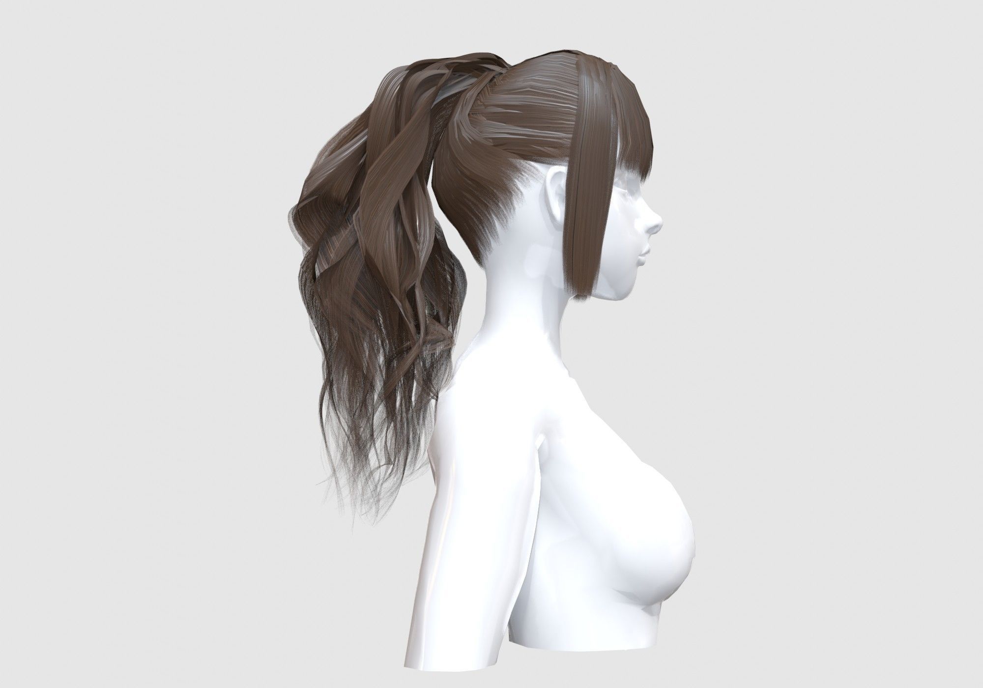 Wavy Ponytail Hair 3D model_2