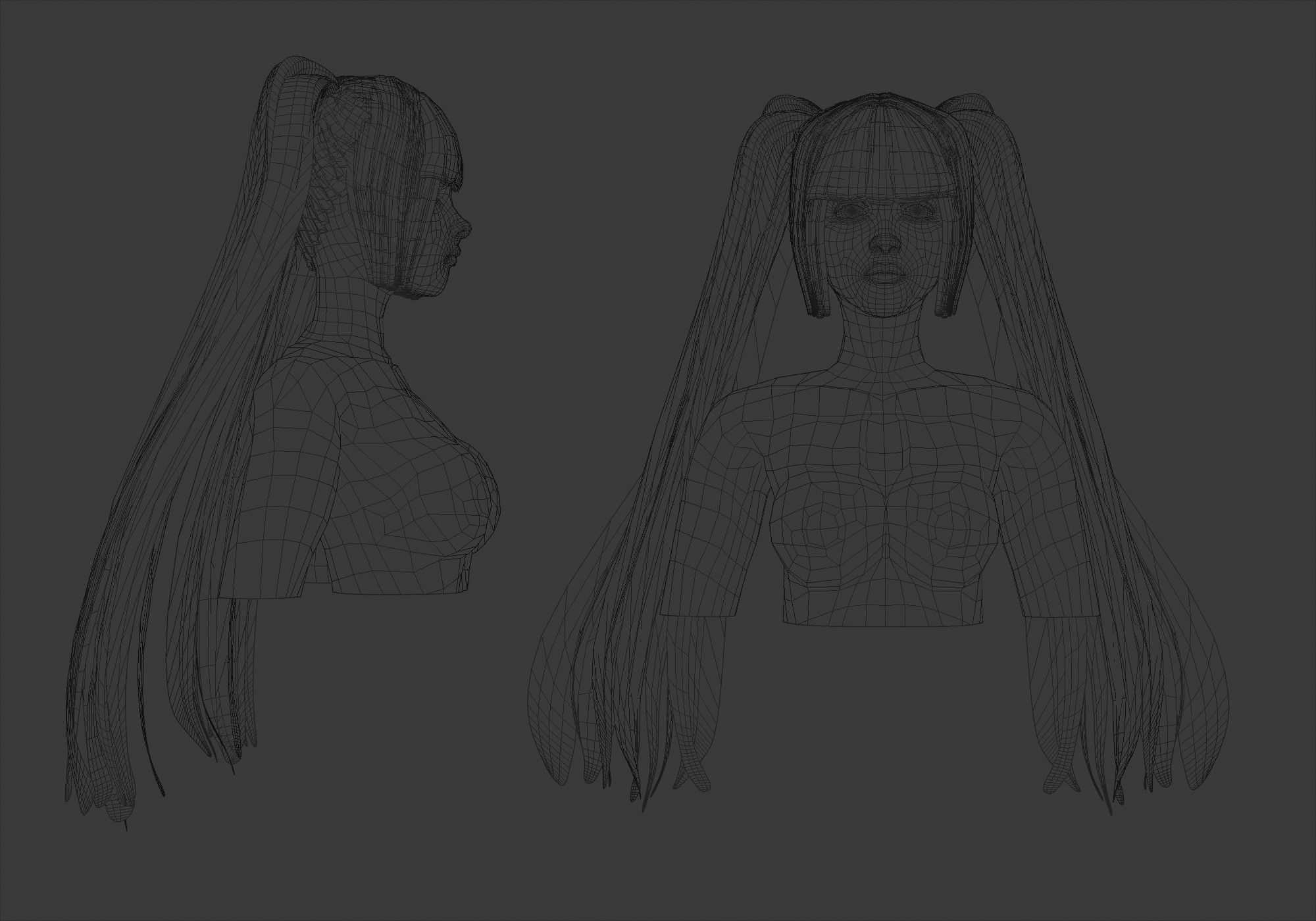 Pigtails Long Hairstyle 3D model_5