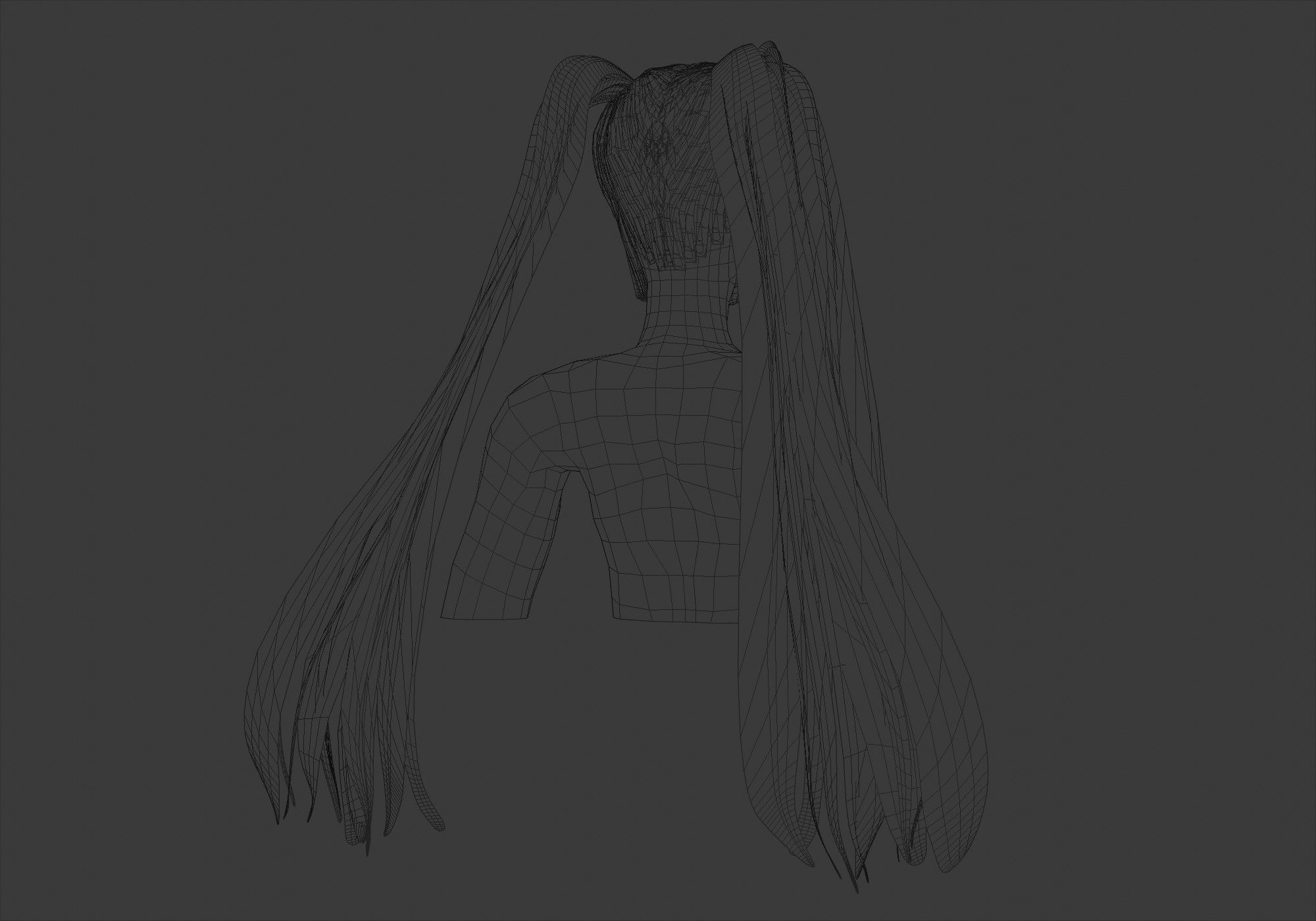 Pigtails Long Hairstyle 3D model_8