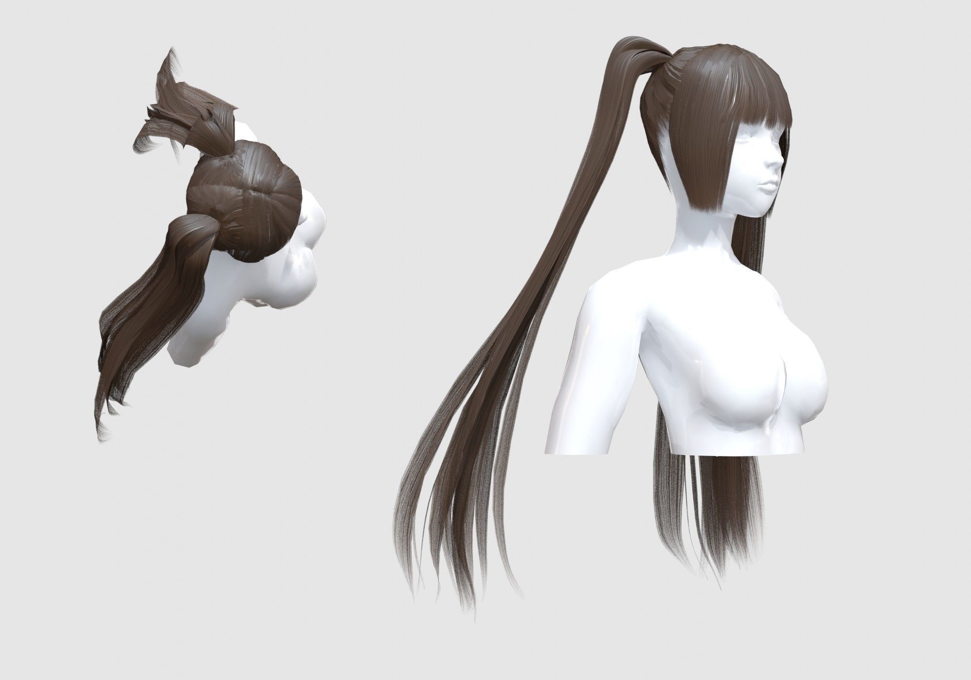 Pigtails Long Hairstyle 3D model_1