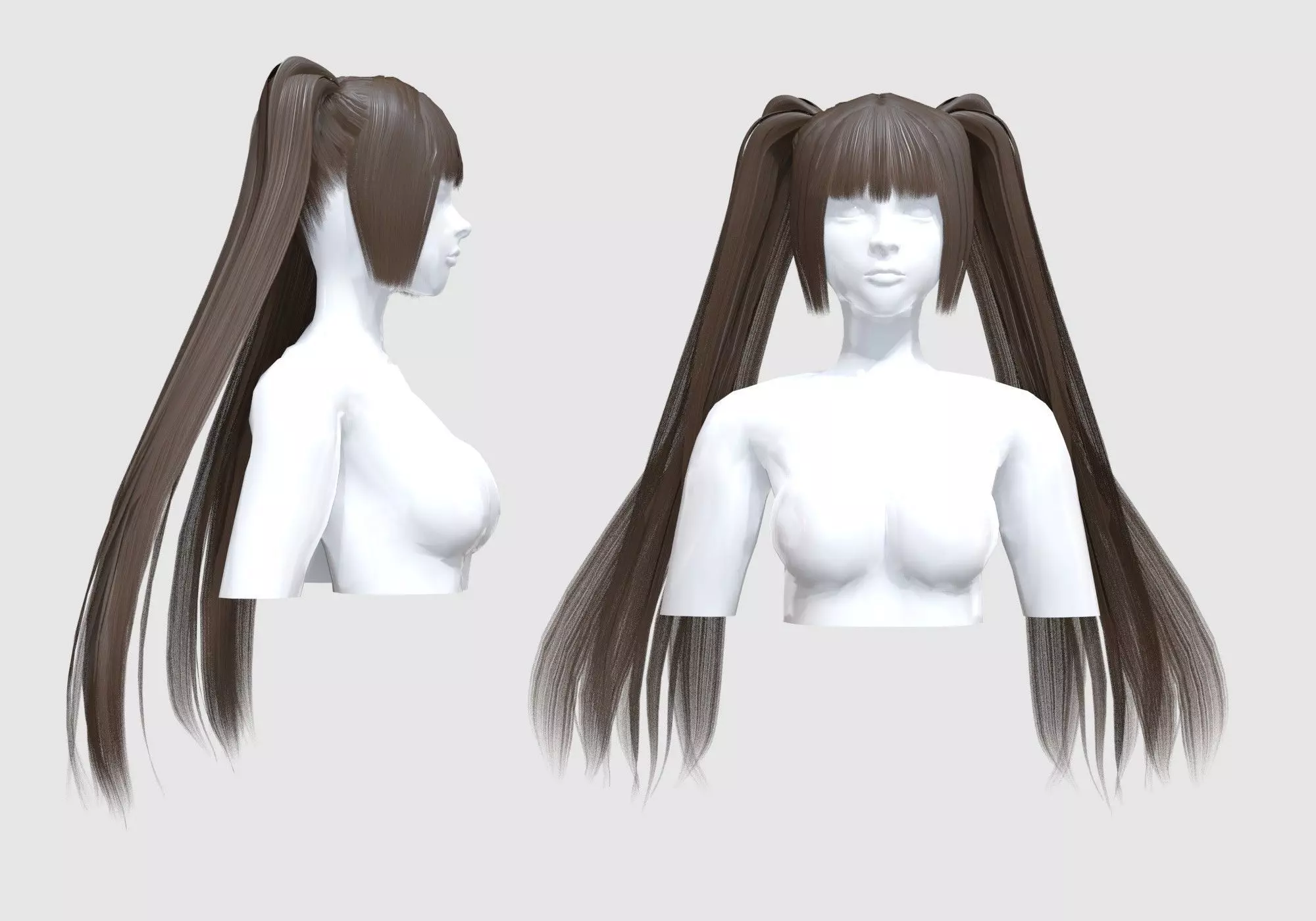 Pigtails Long Hairstyle 3D model_0