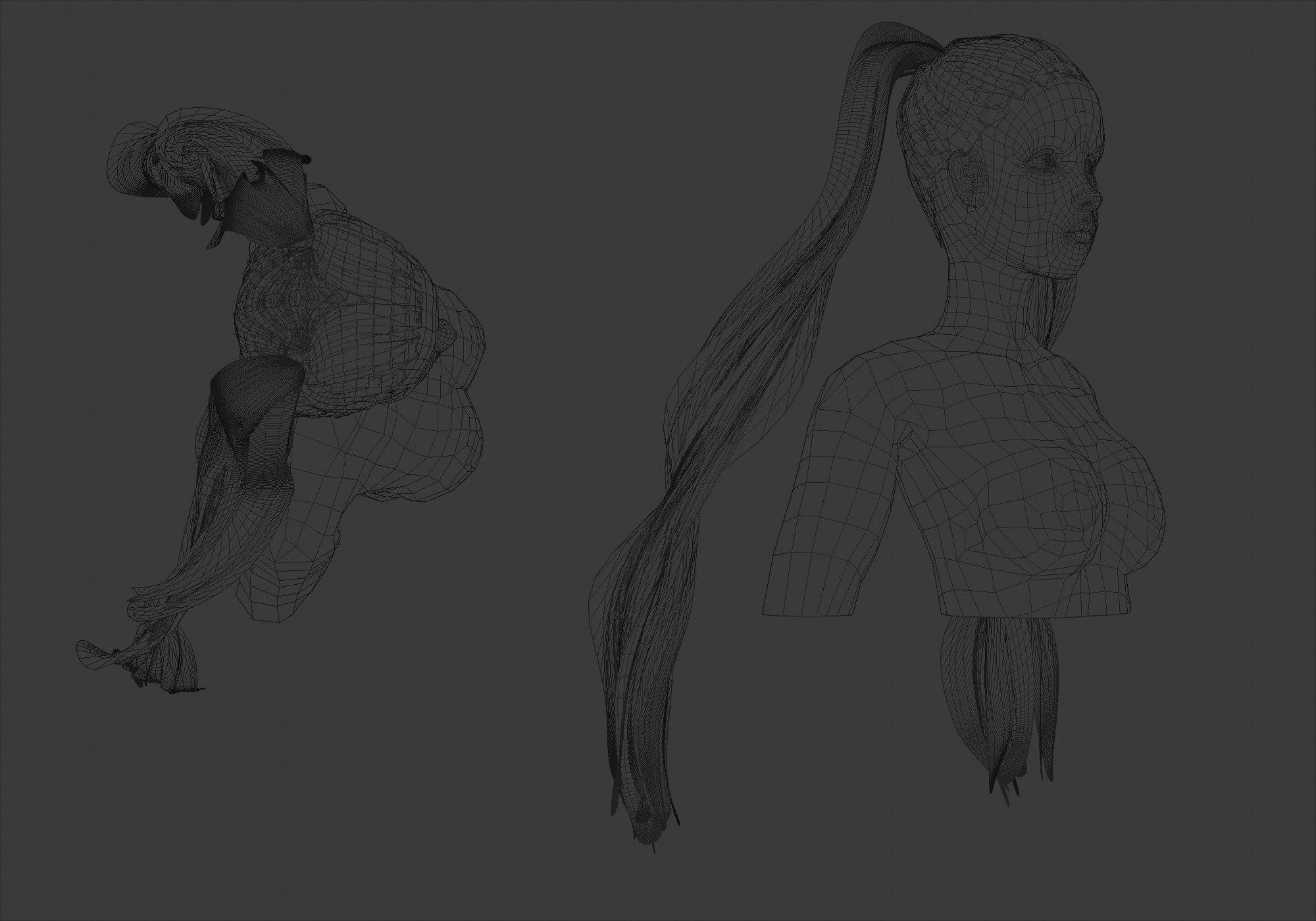 Pigtails Female Hairstyle 3D model_6