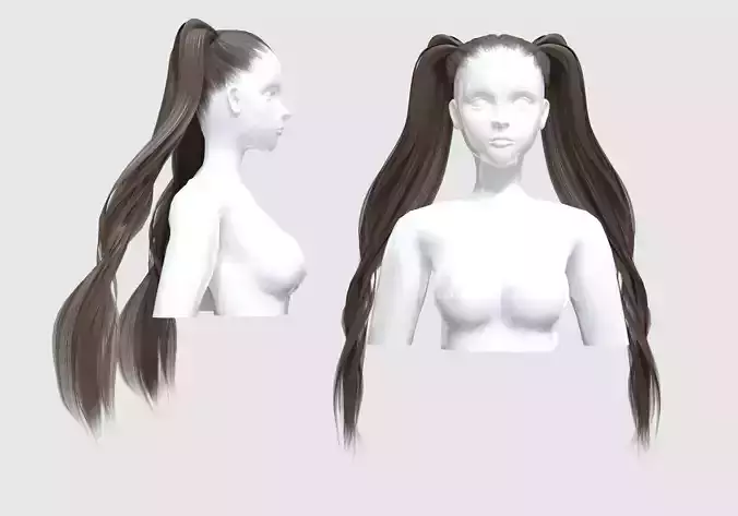 Pigtails Female Hairstyle 3D model Pigtails Female Hairstyle 3D model