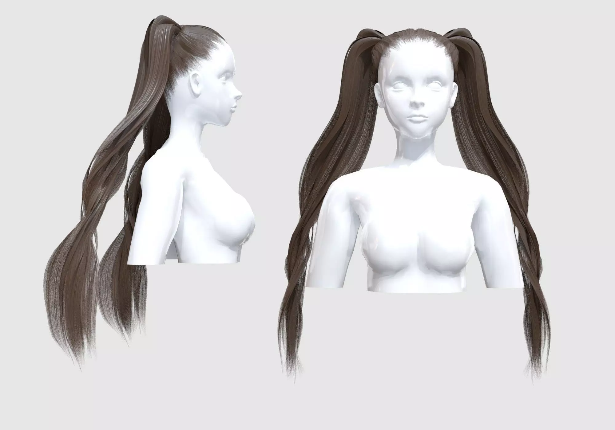 Pigtails Female Hairstyle 3D model_0