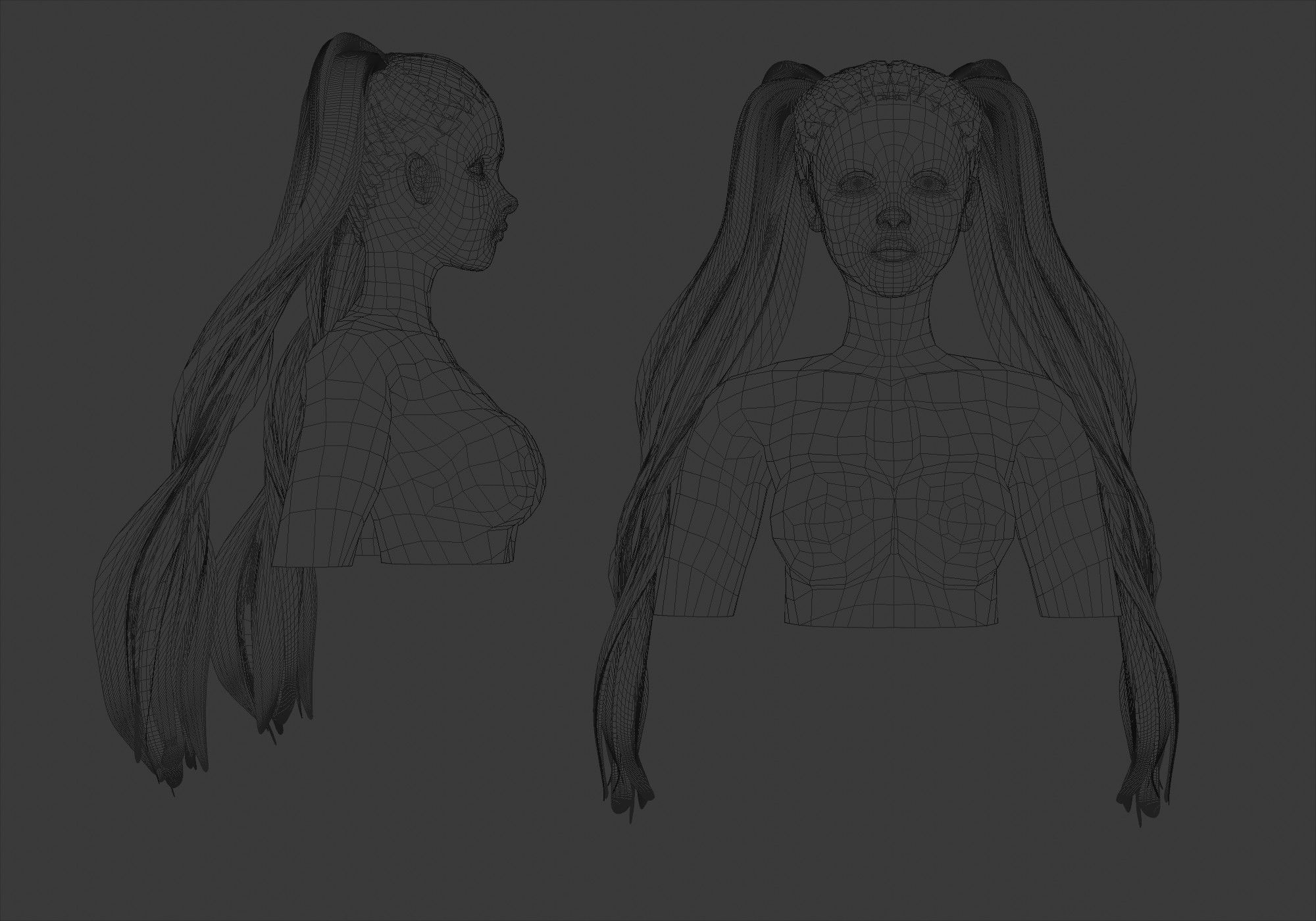 Pigtails Female Hairstyle 3D model_5