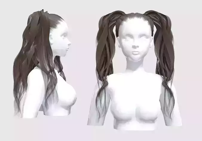 Pigtails Female Hair 3D model Pigtails Female Hair 3D model