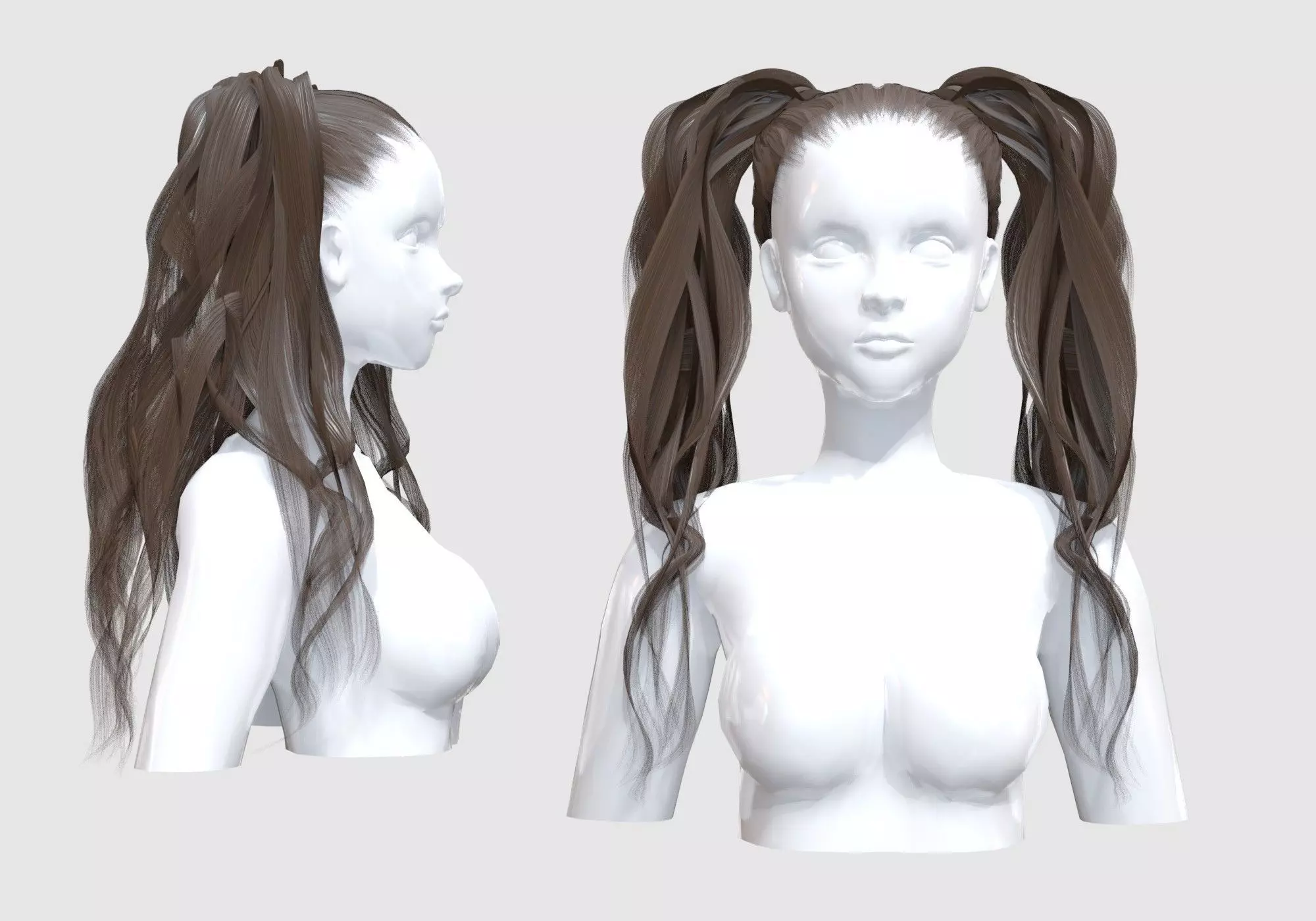 Pigtails Female Hair 3D model_0