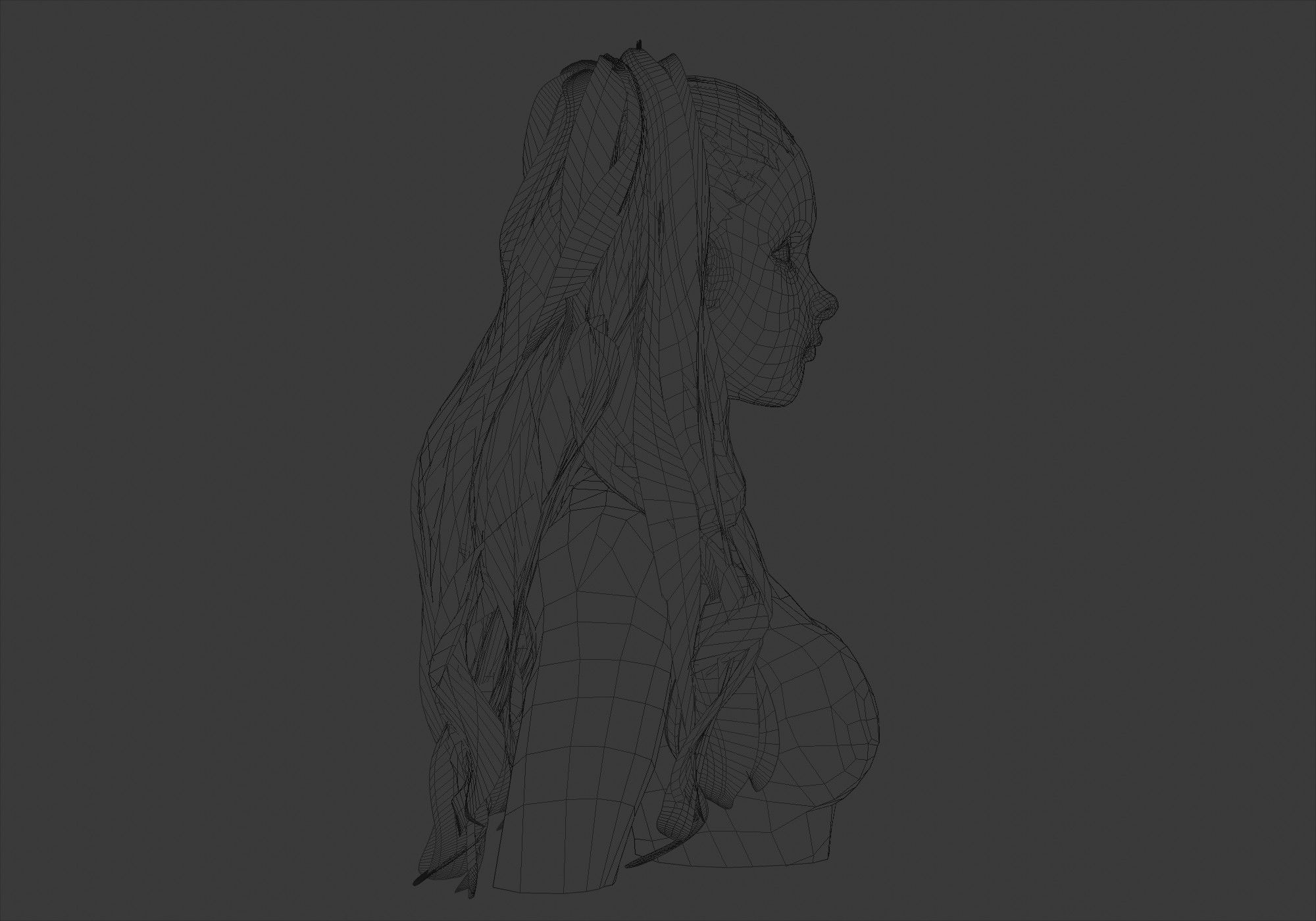 Pigtails Female Hair 3D model_7