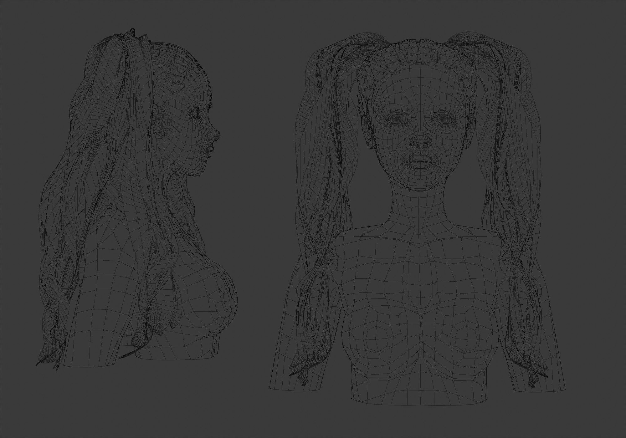 Pigtails Female Hair 3D model_5