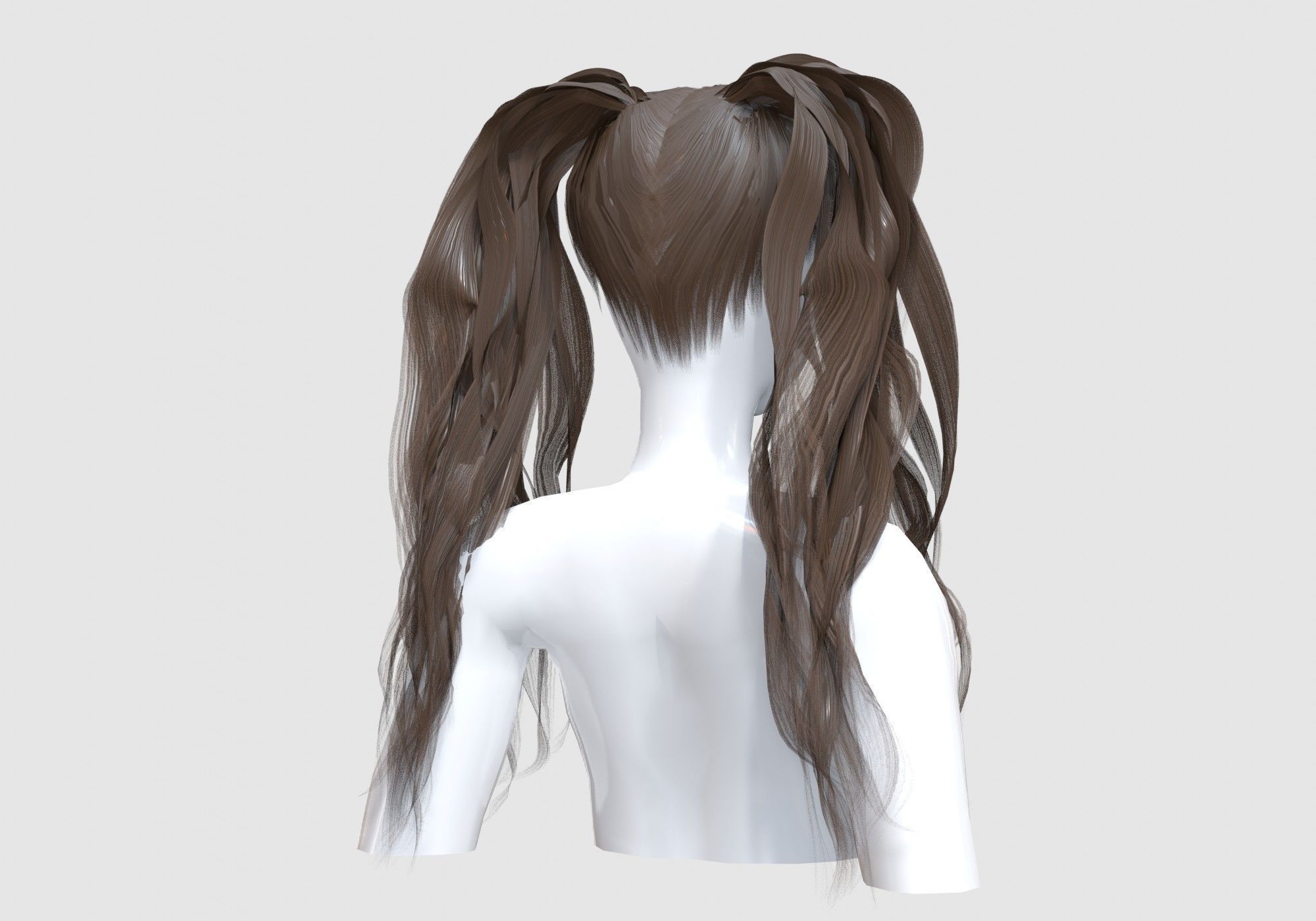 Pigtails Female Hair 3D model_3