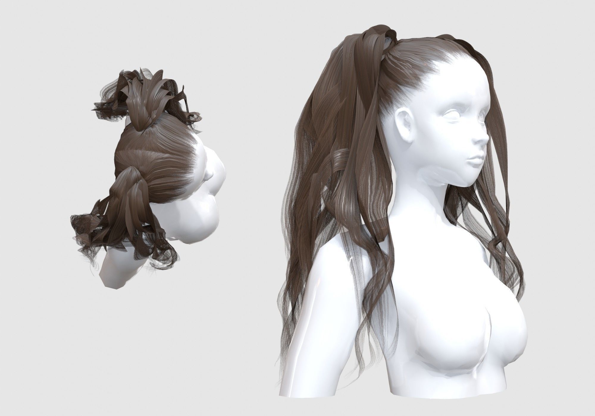 Pigtails Female Hair 3D model_1