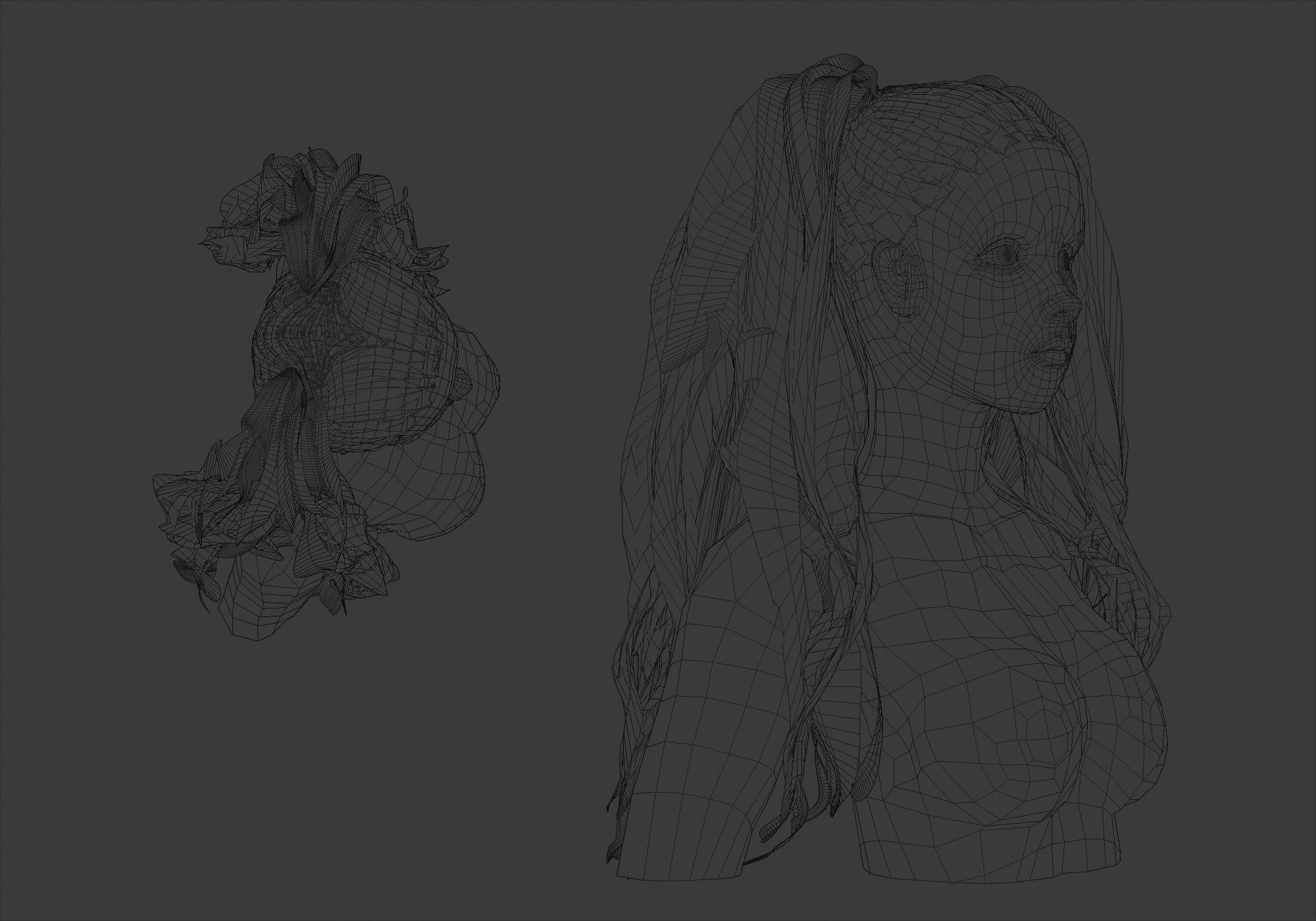 Pigtails Female Hair 3D model_6