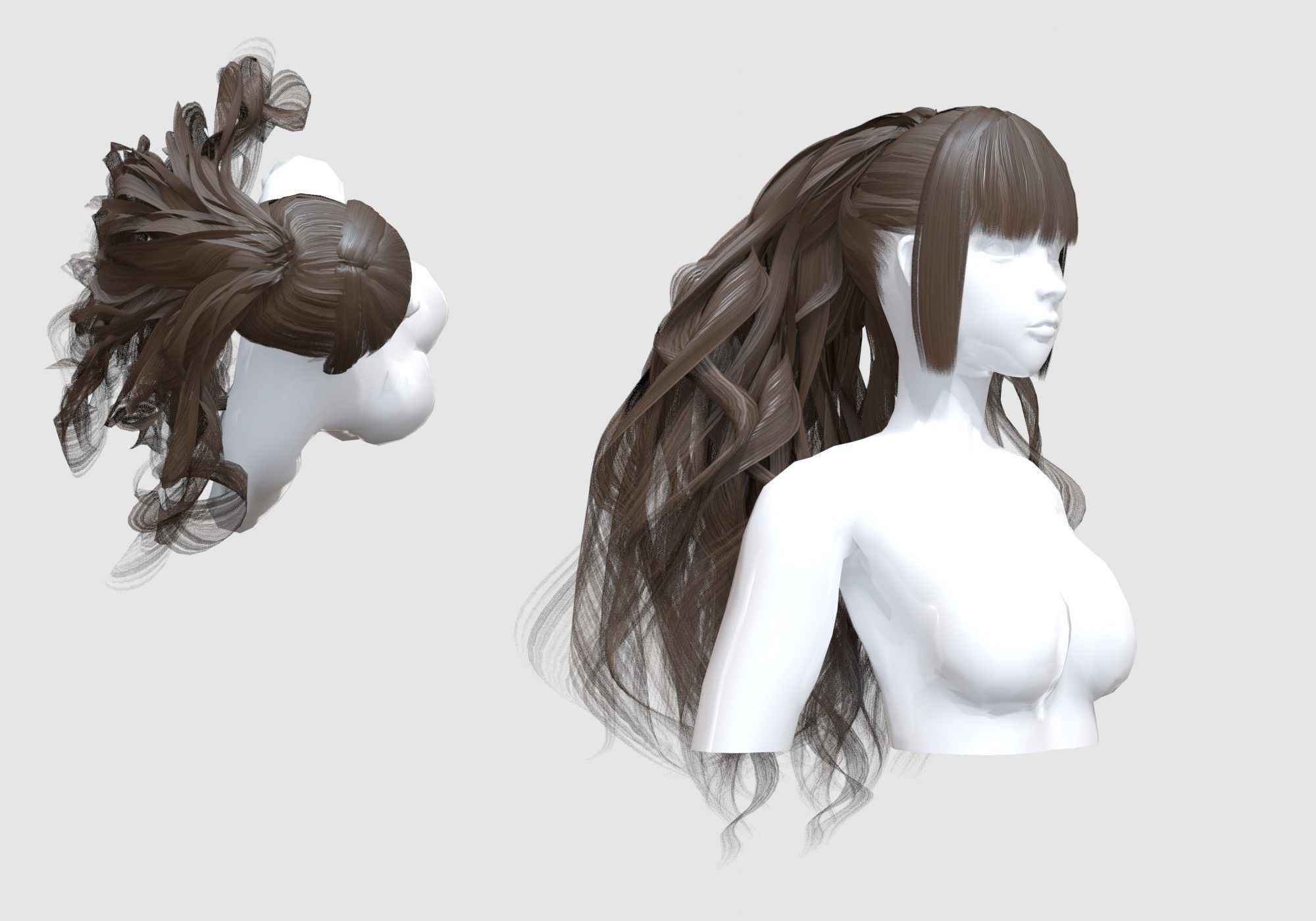 Long Pigtail Hair 3D model_1