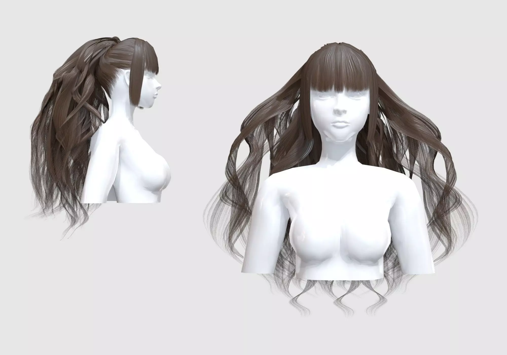 Long Pigtail Hair 3D model_0