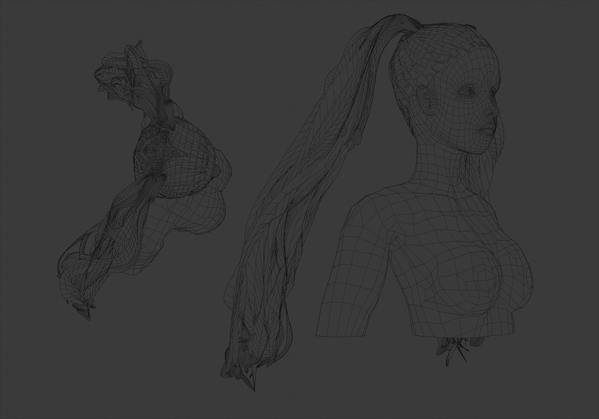 Female Pigtails Hair 3D model_6