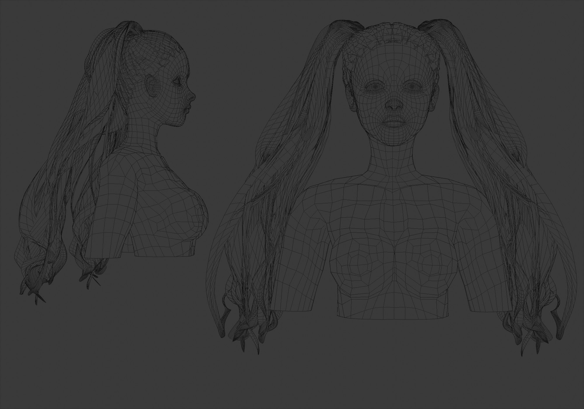 Female Pigtails Hair 3D model_5