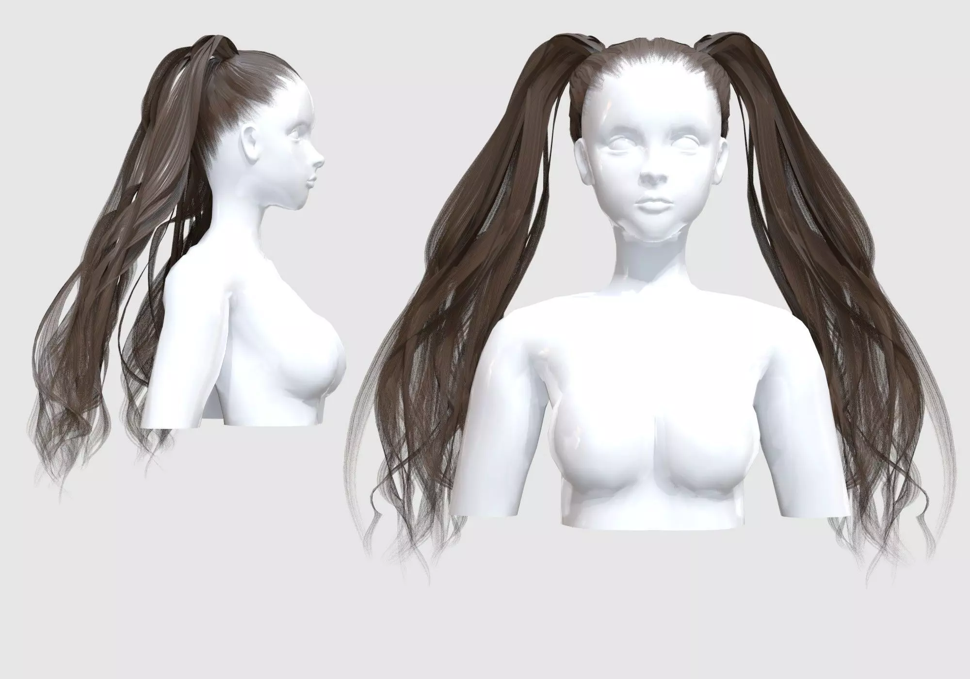 Female Pigtails Hair 3D model_0