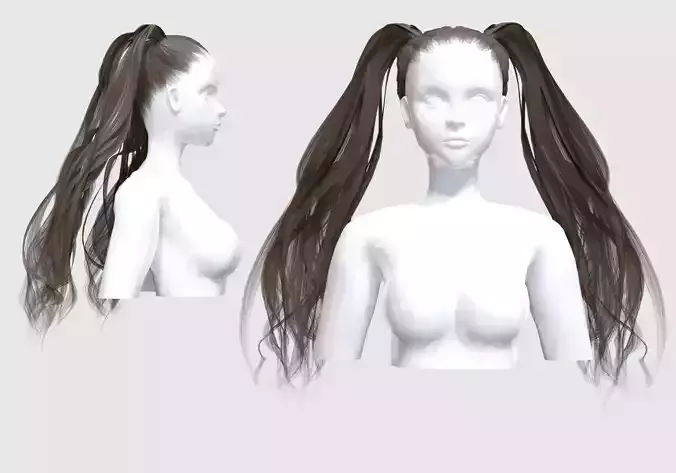 Female Pigtails Hair 3D model Female Pigtails Hair 3D model