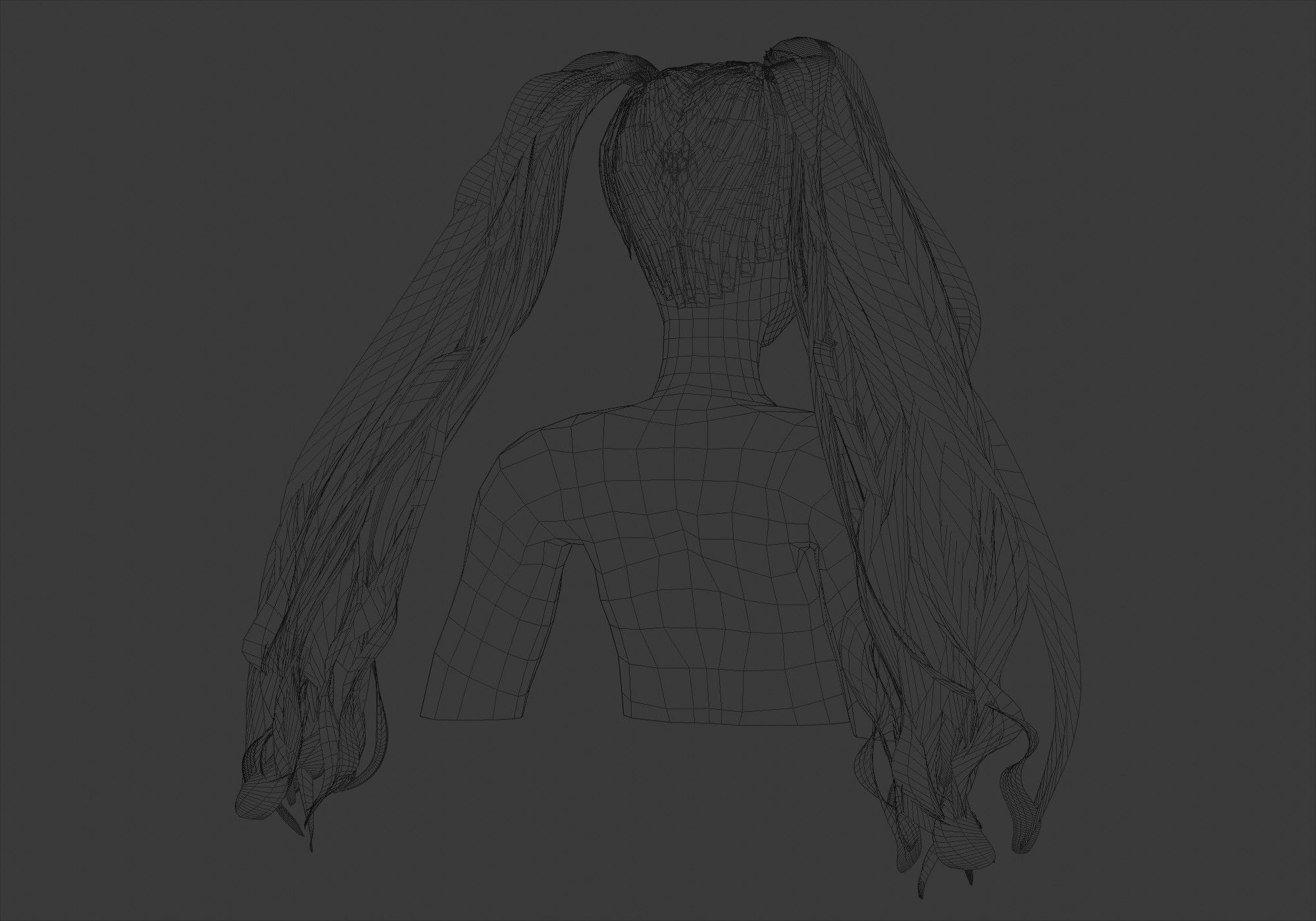 Female Pigtails Hair 3D model_8