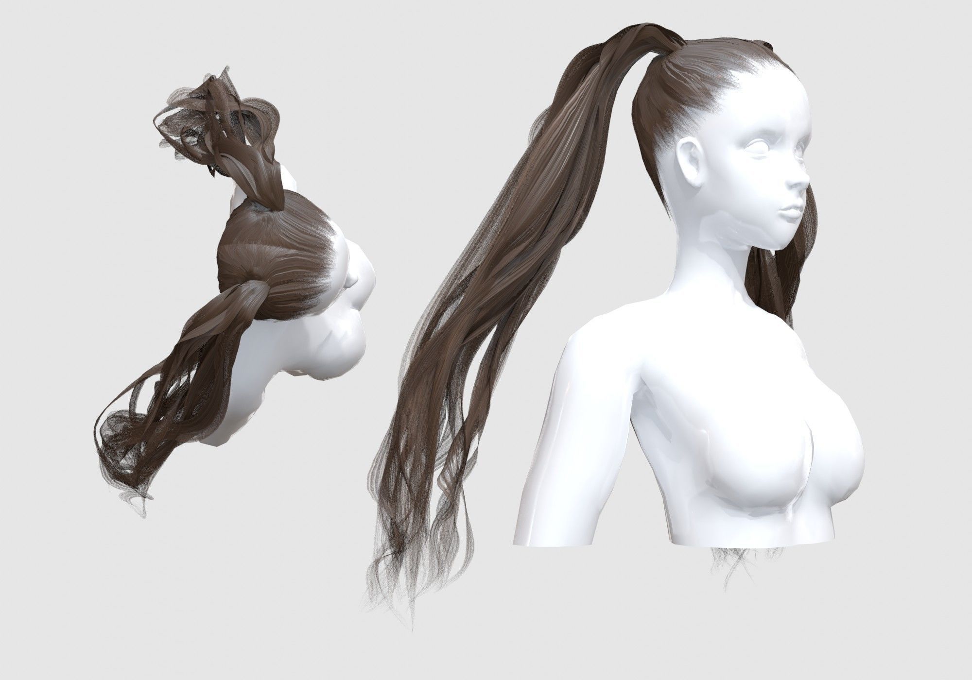 Female Pigtails Hair 3D model_1
