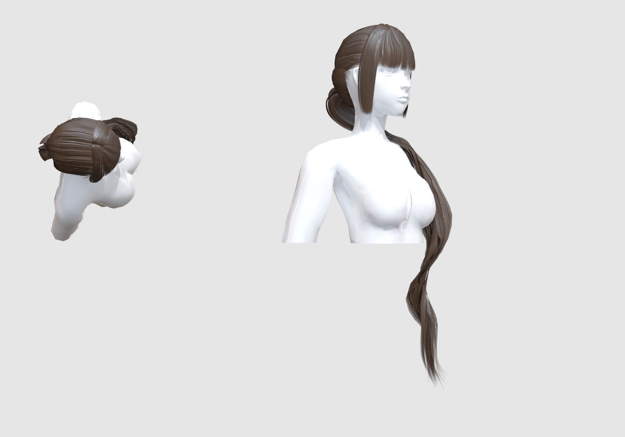 Female Pigtail Hairstyle 3D model_1