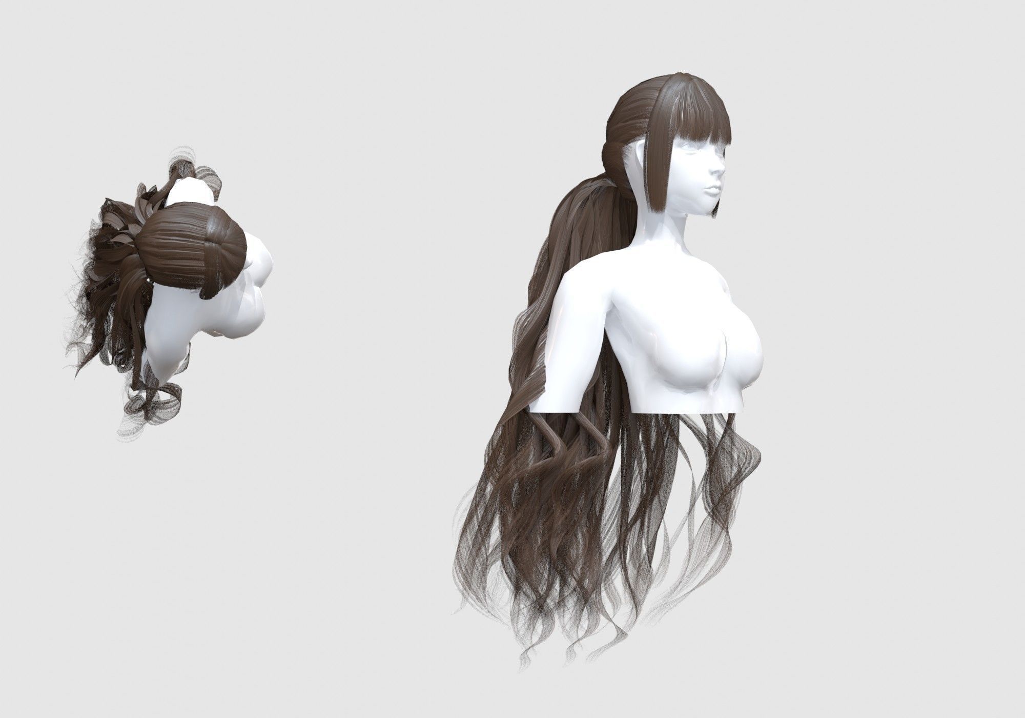 Female Basic Hairstyle 3D model_1