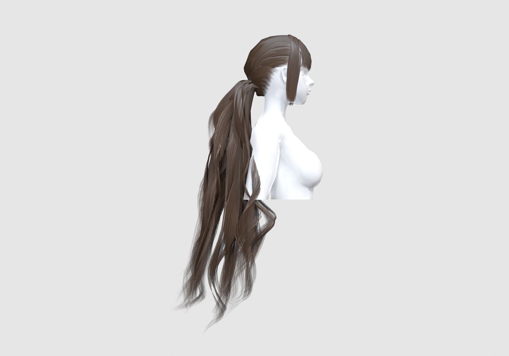 Female Basic Hairstyle 3D model_2