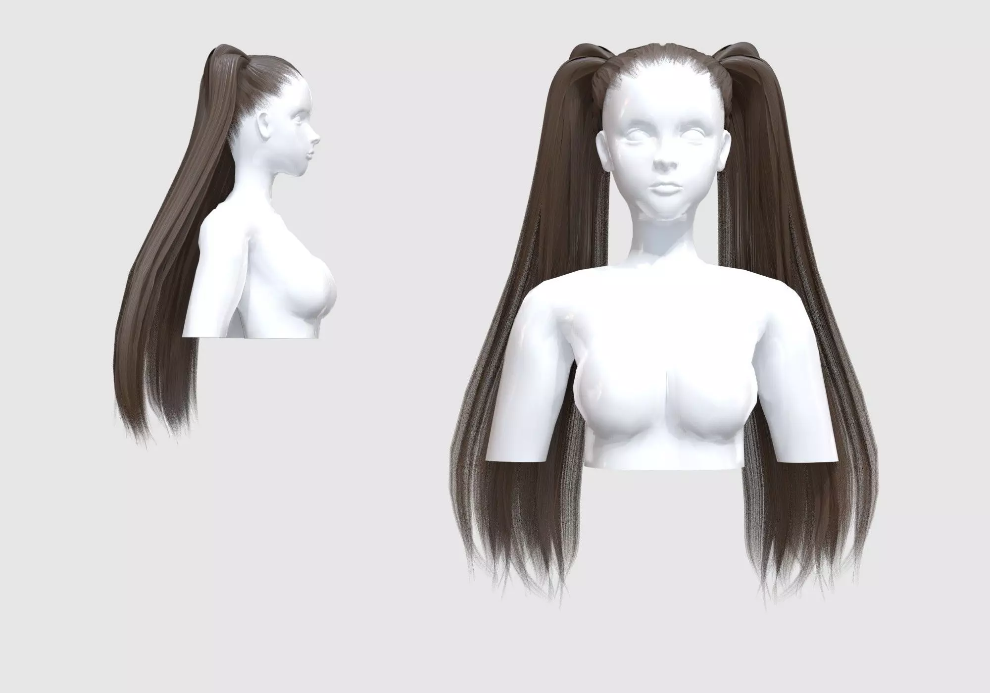 Cute Pigtails Hairstyle 3D model_0