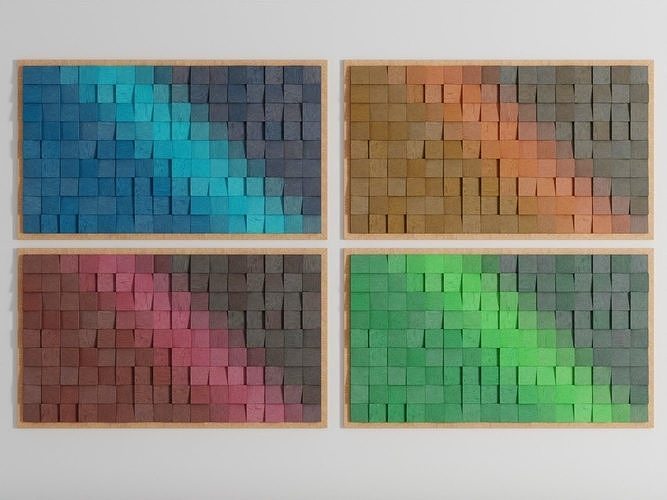 3D model Wood wall art mosaic panel decor frame collection VR / AR