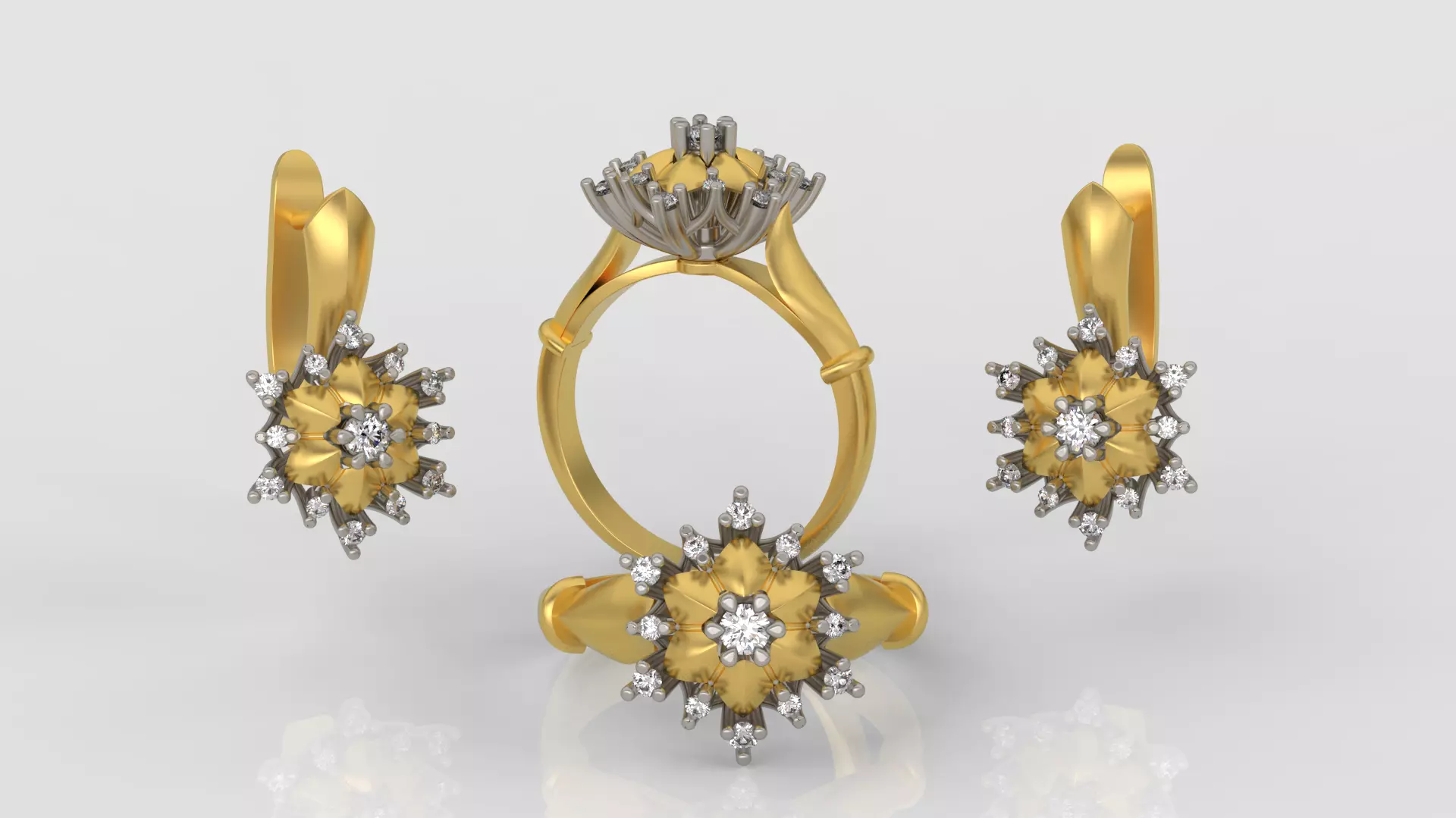 Ring and Earrings Diamond jewelry set 3d print model A76 3D print model_0
