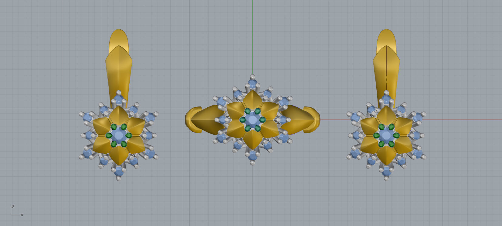 Ring and Earrings Diamond jewelry set 3d print model A76 3D print model_11